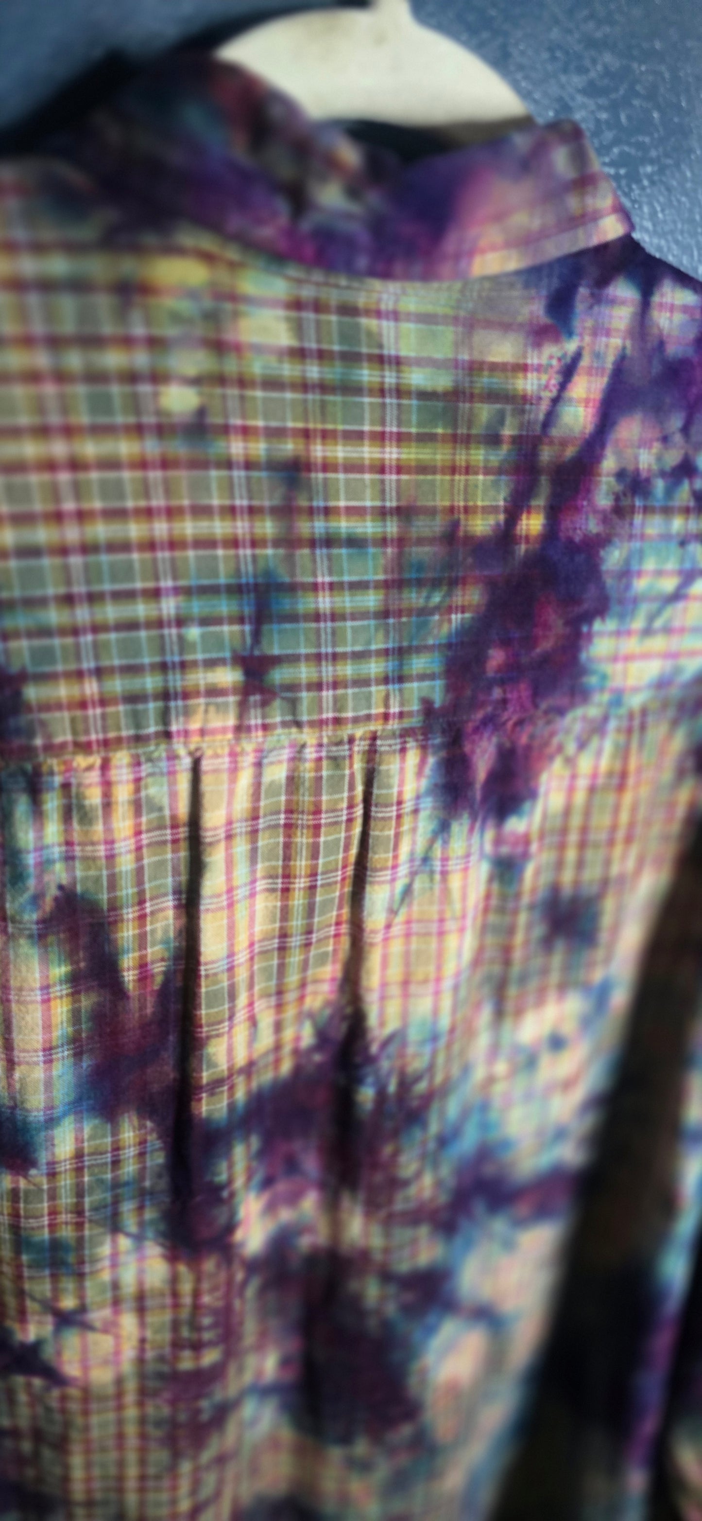 Falls Creek Button Up Shirt Tie Dye Plaid Long Sleeve Men’s XL Vintage Look