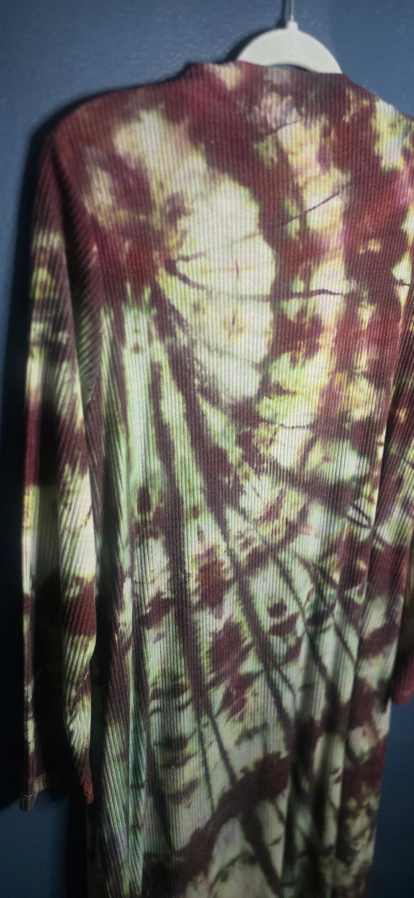 Time and Tru Tie Dye Ribbed Long Sleeve Top XL 16–18 Green Purple Brown Stretch