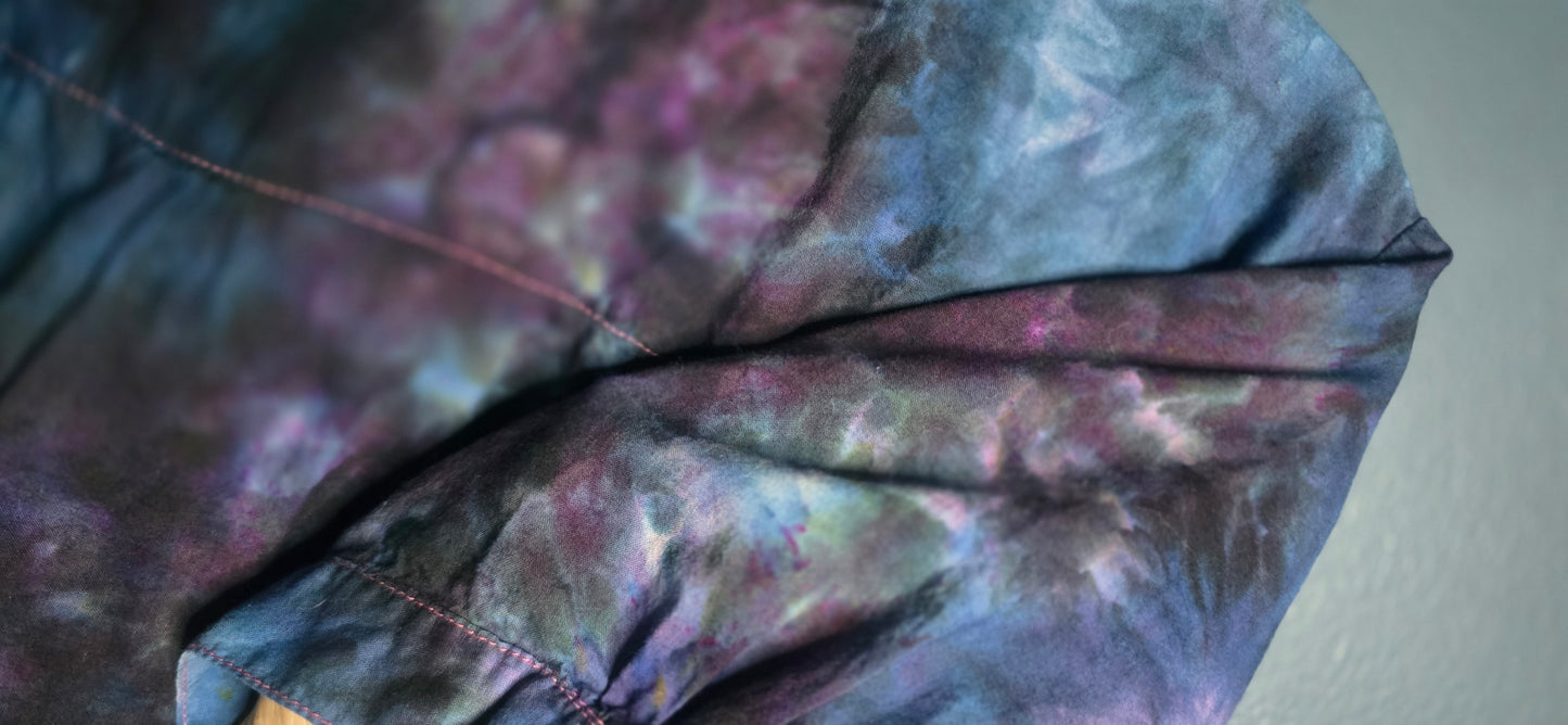 Venezia Button-Up Blouse 2X – Hand Dyed Ice Dye – Plus Size Embroidered Top