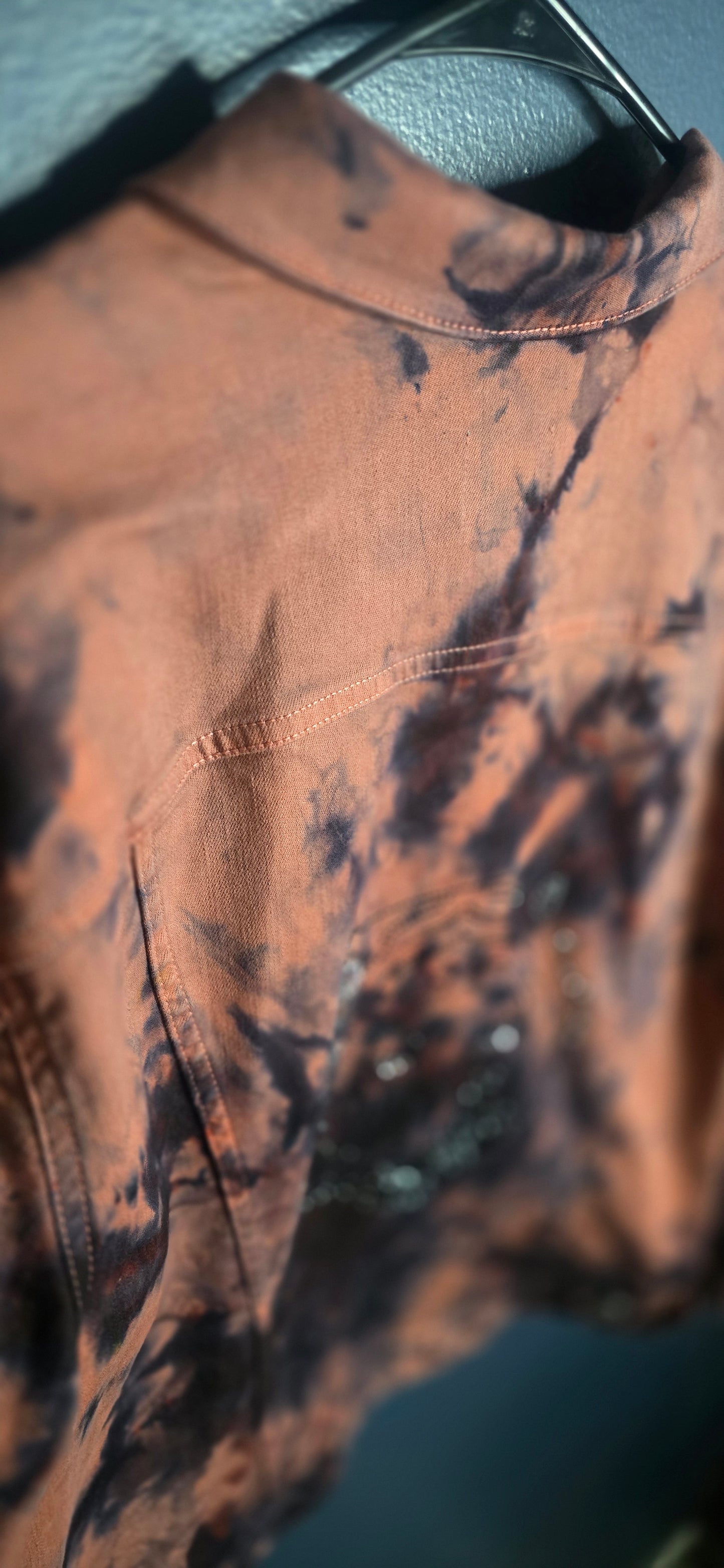 St. John’s Bay Tie Dye Denim Jacket Women’s XL Brown Black Distressed