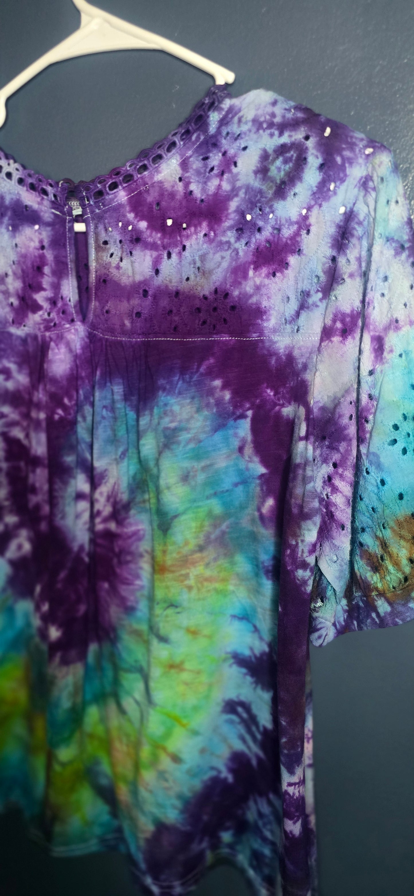 π CELESTIAL RAINBOW EYELET TIE-DYE TOP β SIZE 2X