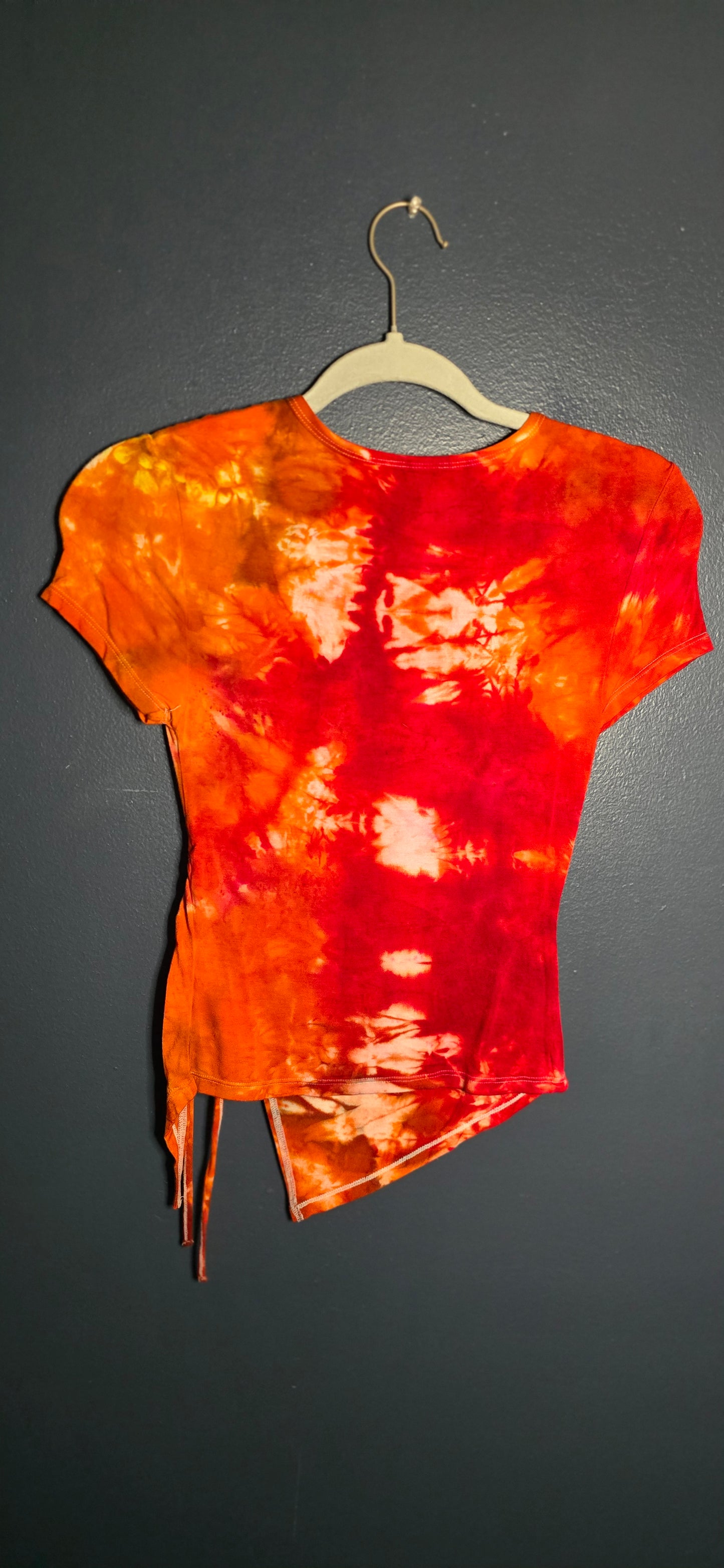 🌀 Hand-Dyed Flame Burst Cinched Tee (Size XS)