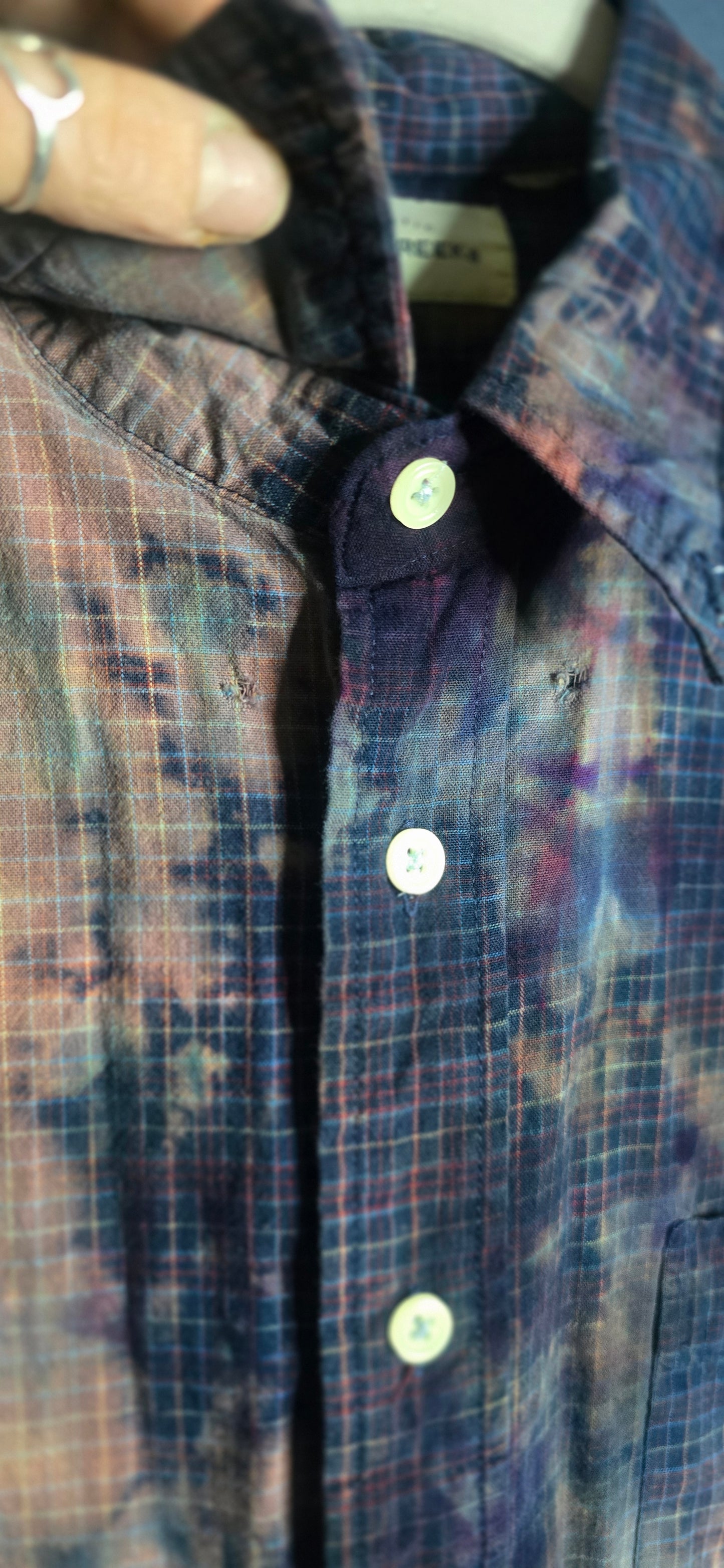 Falls Creek Button Up Shirt Tie Dye Plaid Long Sleeve Men’s XL Vintage Look