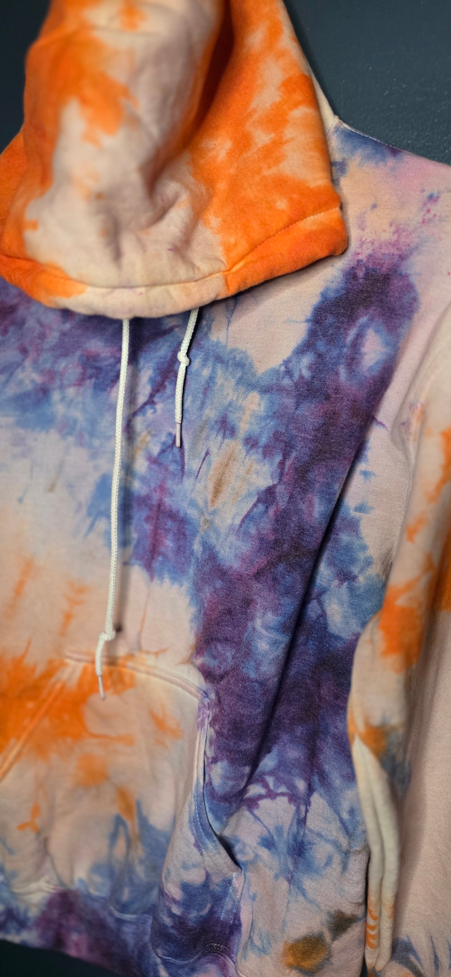 🌀 Hand-Dyed Orange + Purple Hoodie (Size Small)