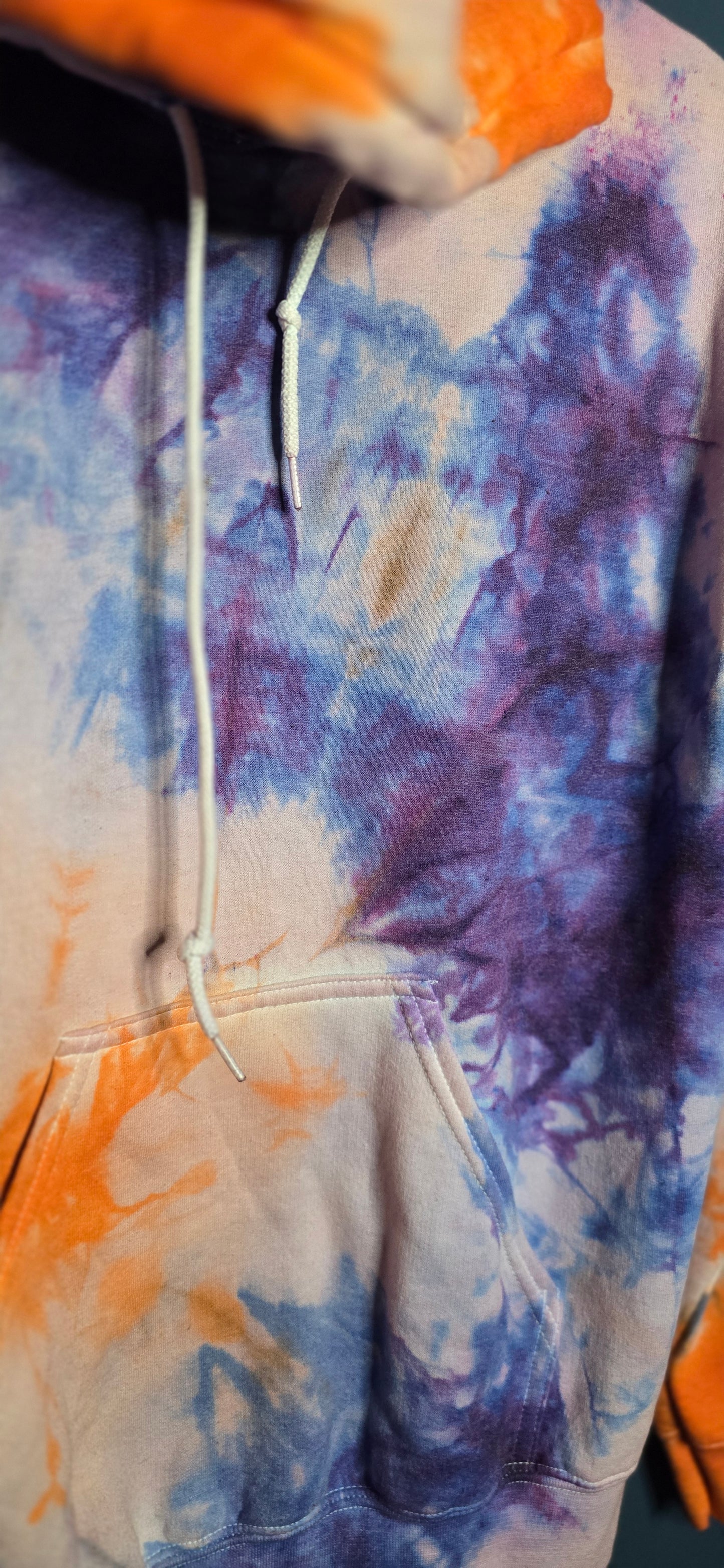 🌀 Hand-Dyed Orange + Purple Hoodie (Size Small)