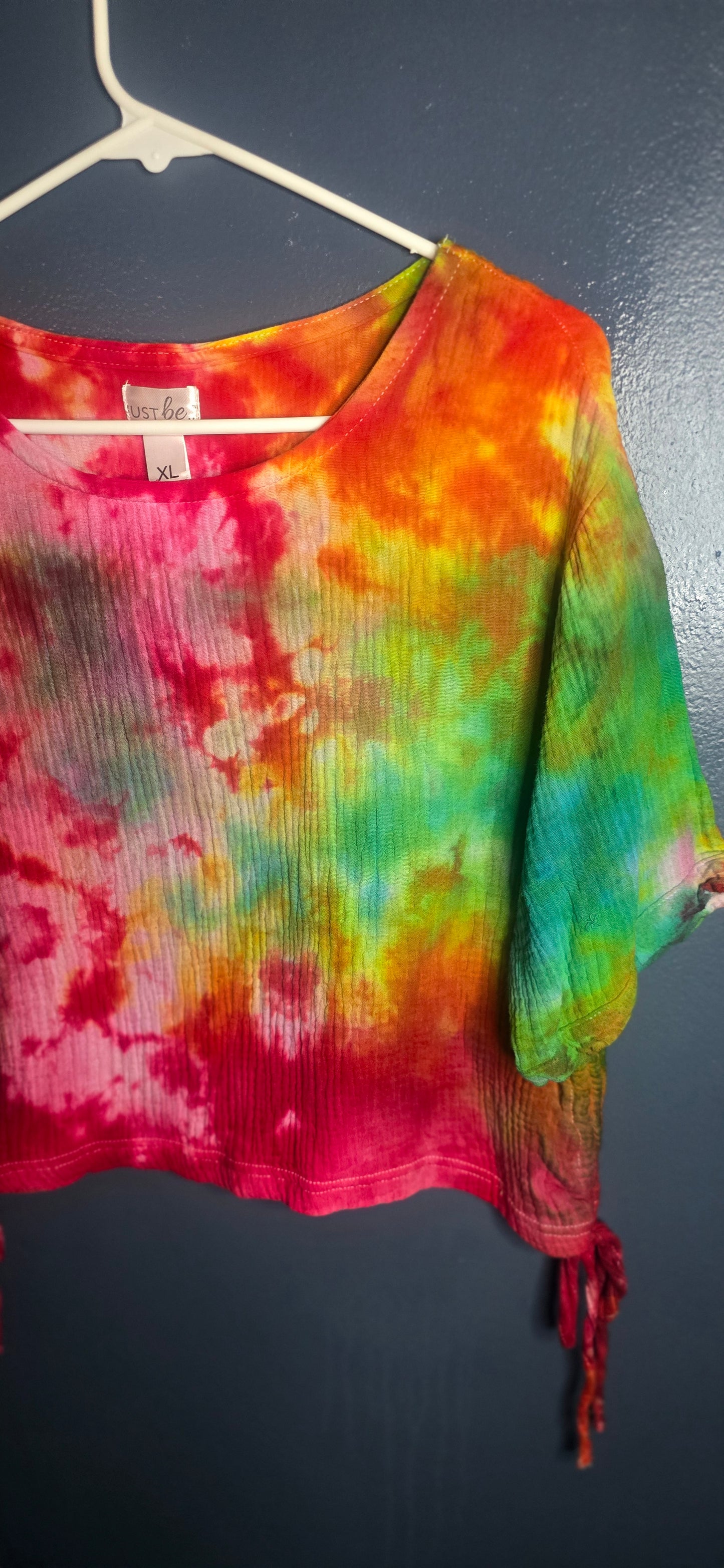 Tie Dye Ribbed Crop Top XL Women’s Short Sleeve Side Tie Multicolor