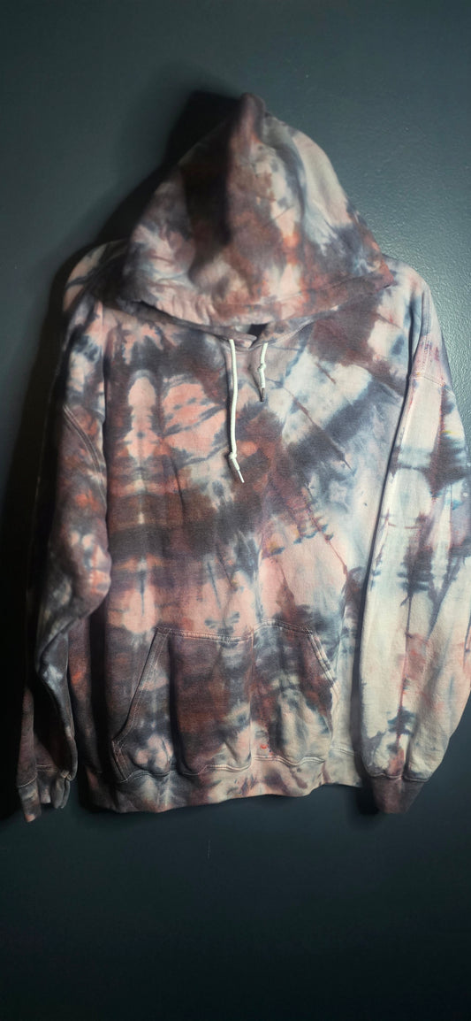 Gildan Tie Dye Pullover Hoodie XL Heavy Blend Green Purple Earth Tone Sweatshirt NEW