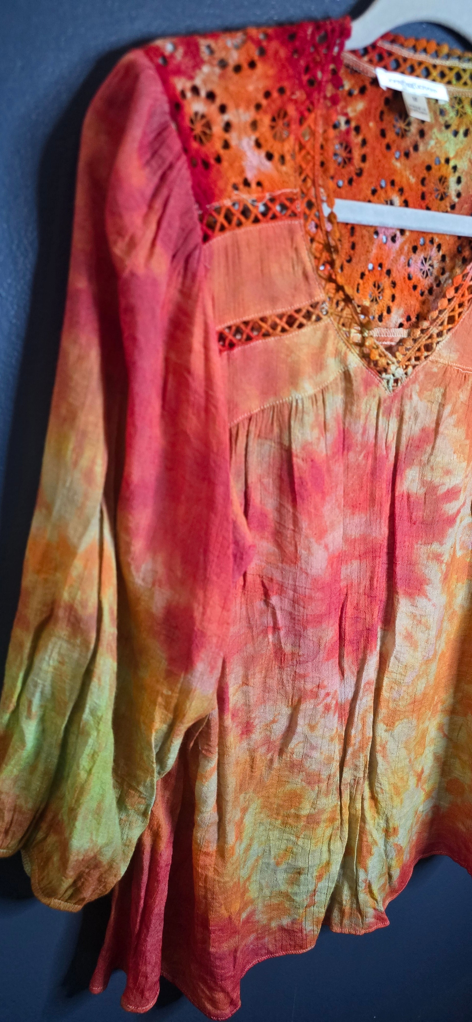 🔥 Sunburst Boho Lace Blouse – John Paul Richard Medium – $45