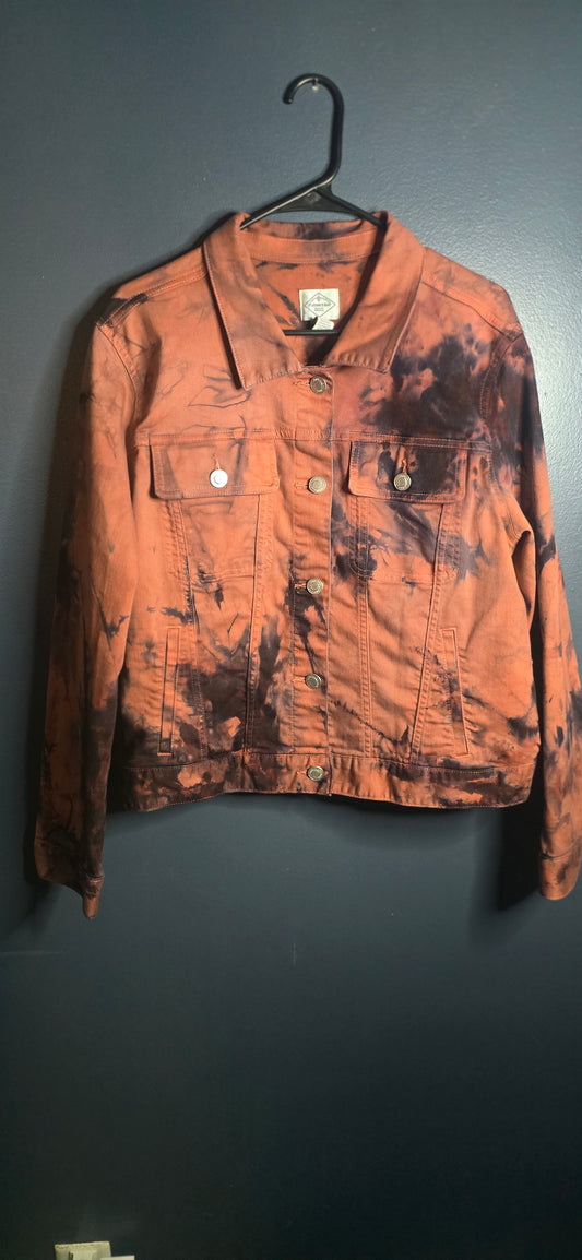 St. John’s Bay Tie Dye Denim Jacket Women’s XL Brown Black Distressed