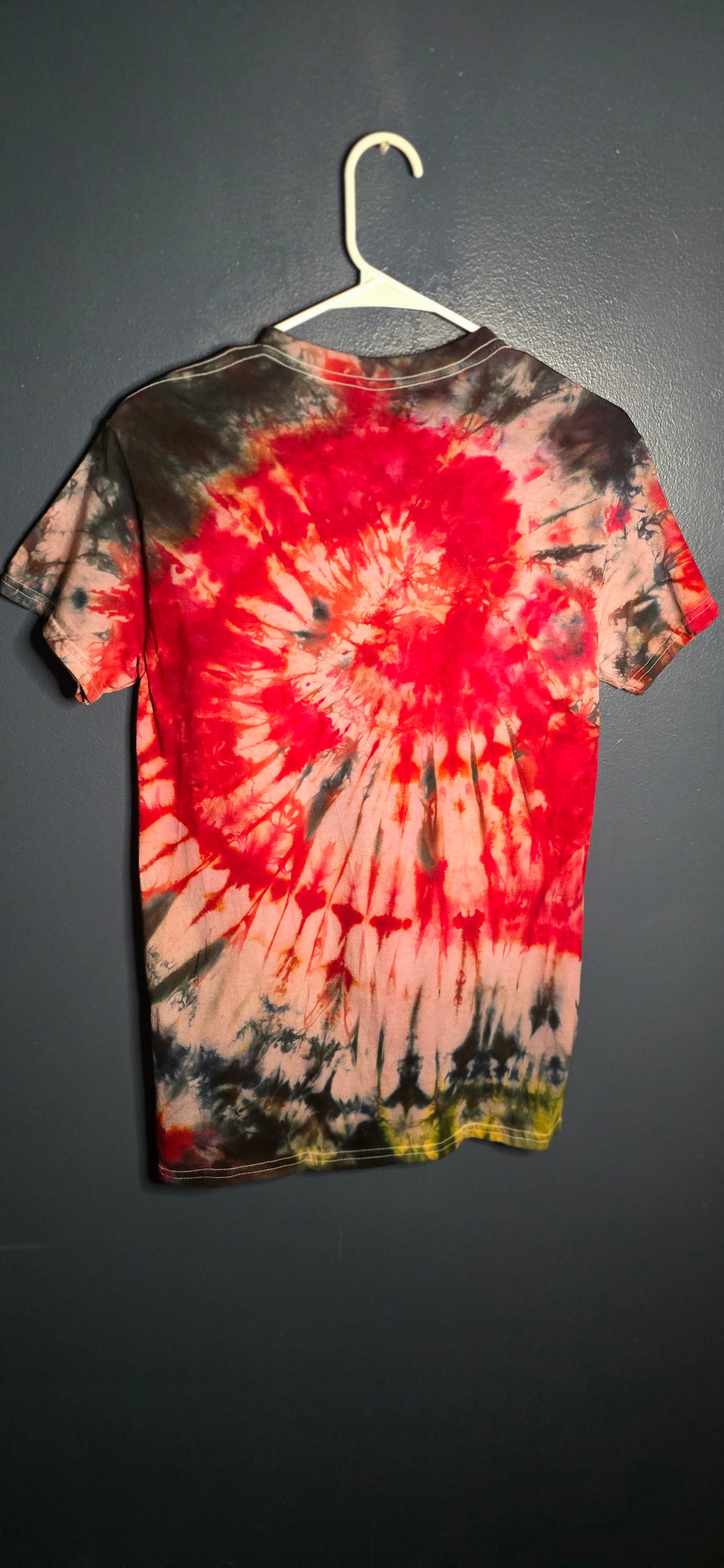 🌀 Hand-Dyed Red Black + Sand Spiral Tee (Size Small)