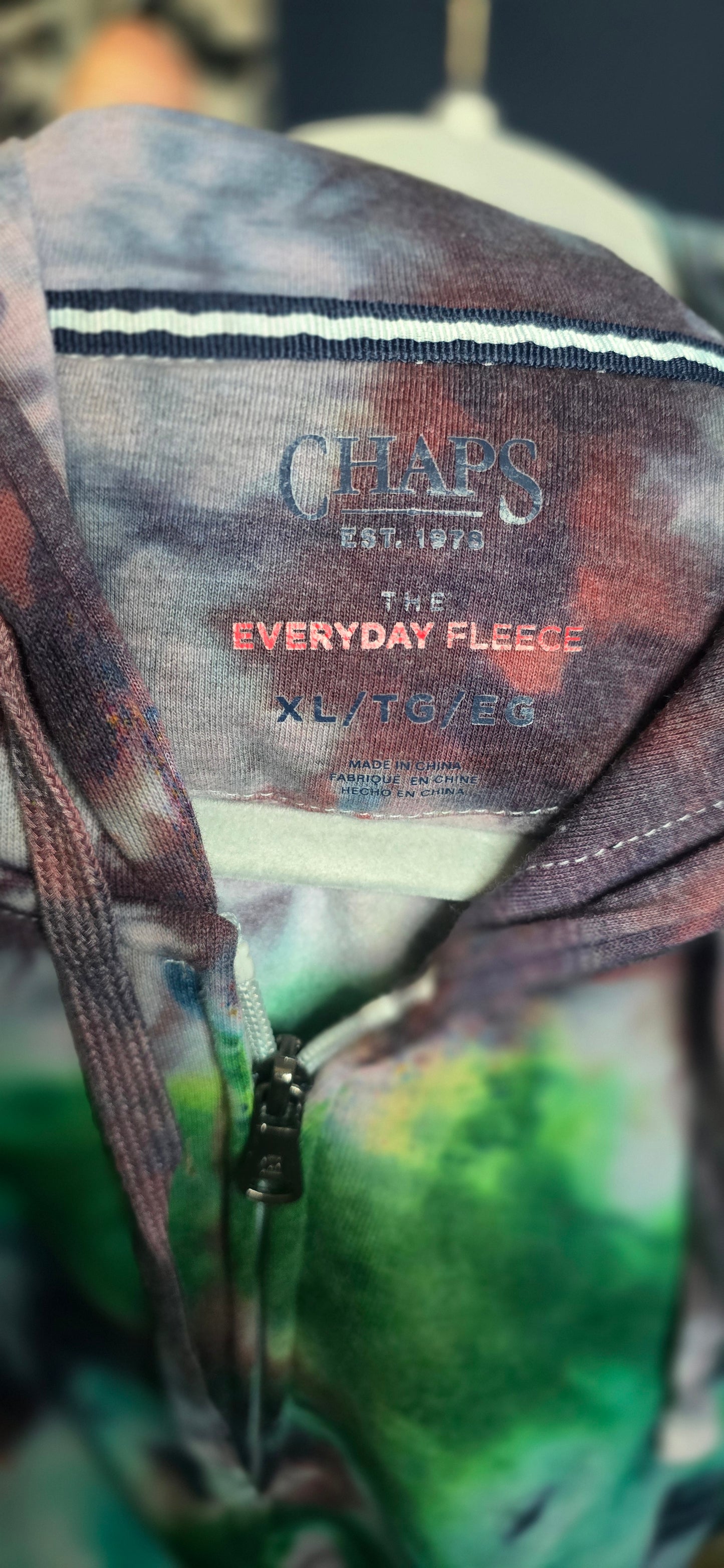 Close-up of a fleece jacket label with branding