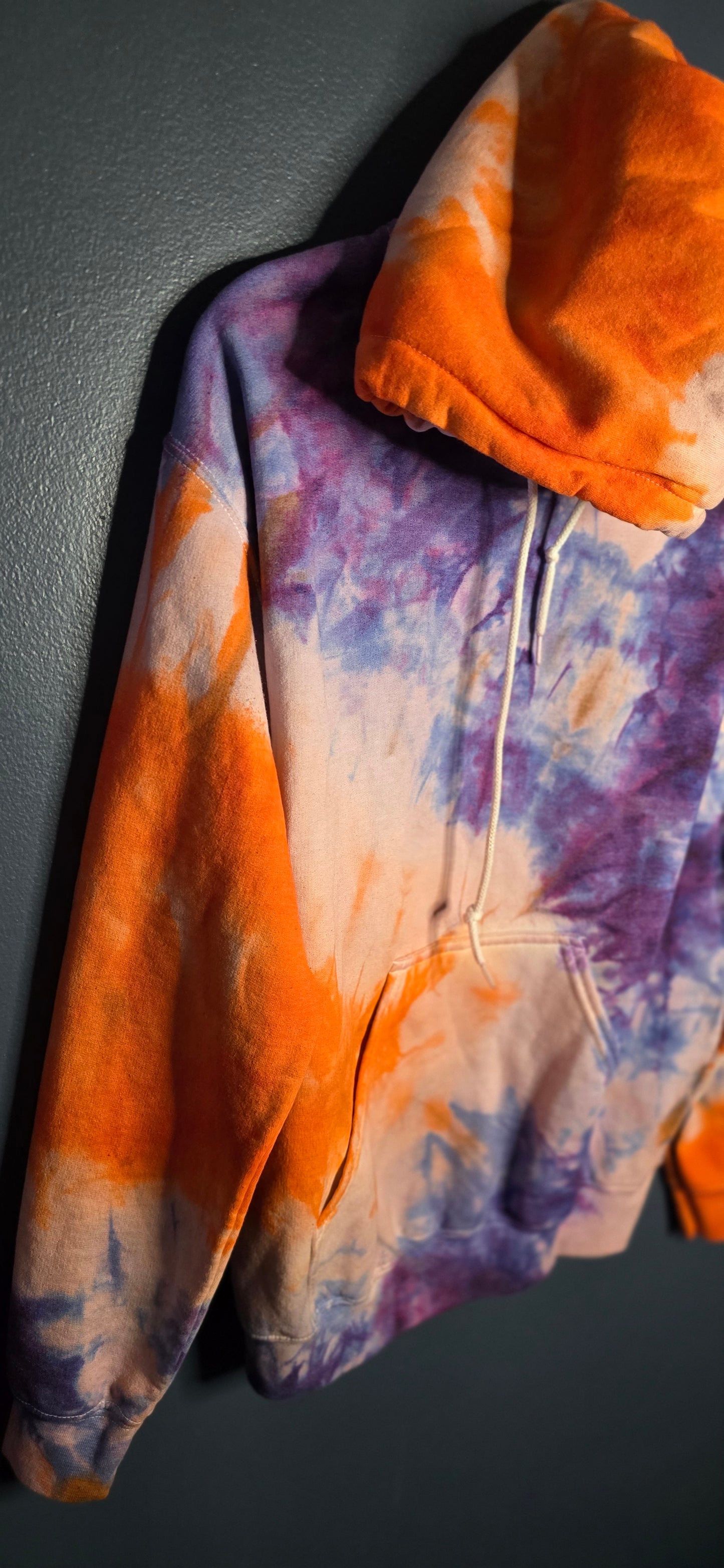 🌀 Hand-Dyed Orange + Purple Hoodie (Size Small)