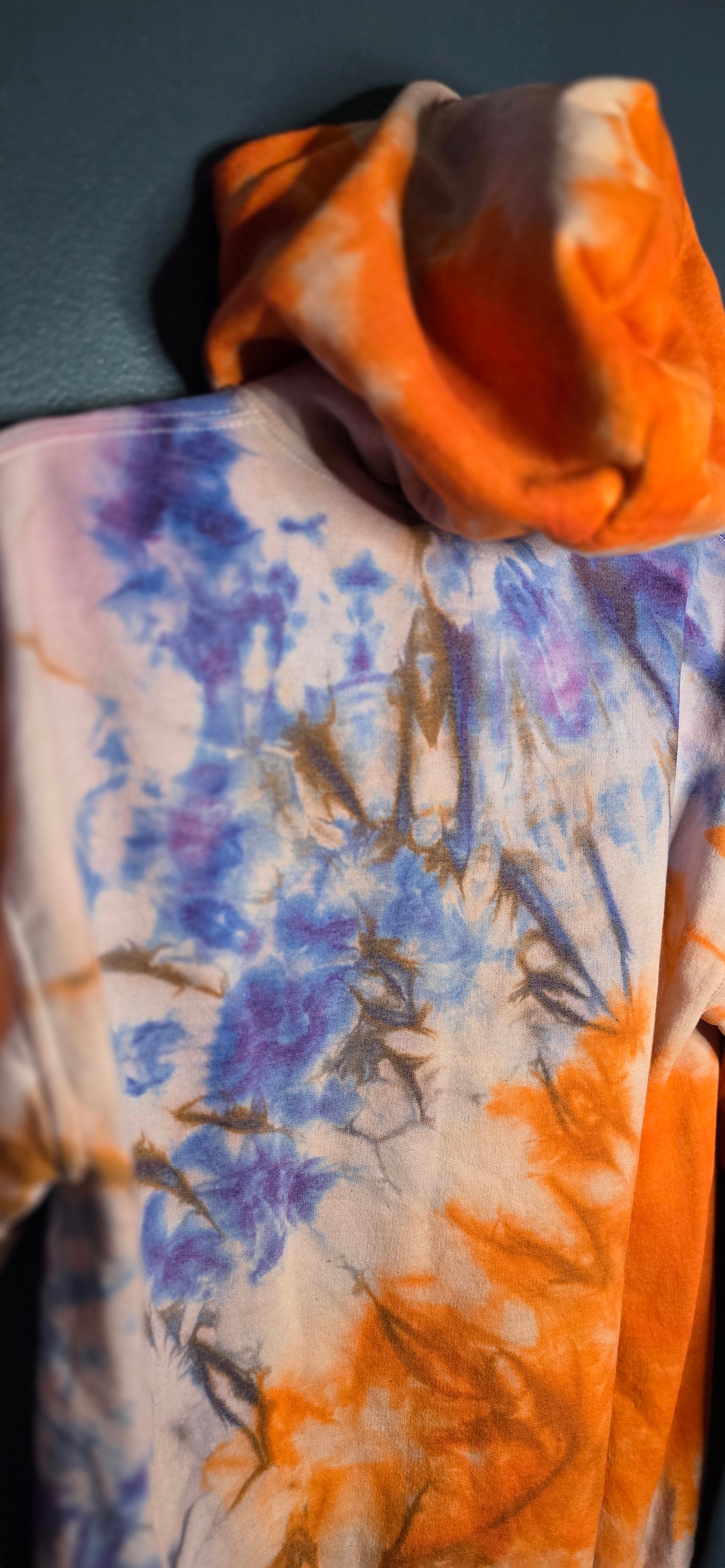 🌀 Hand-Dyed Orange + Purple Hoodie (Size Small)