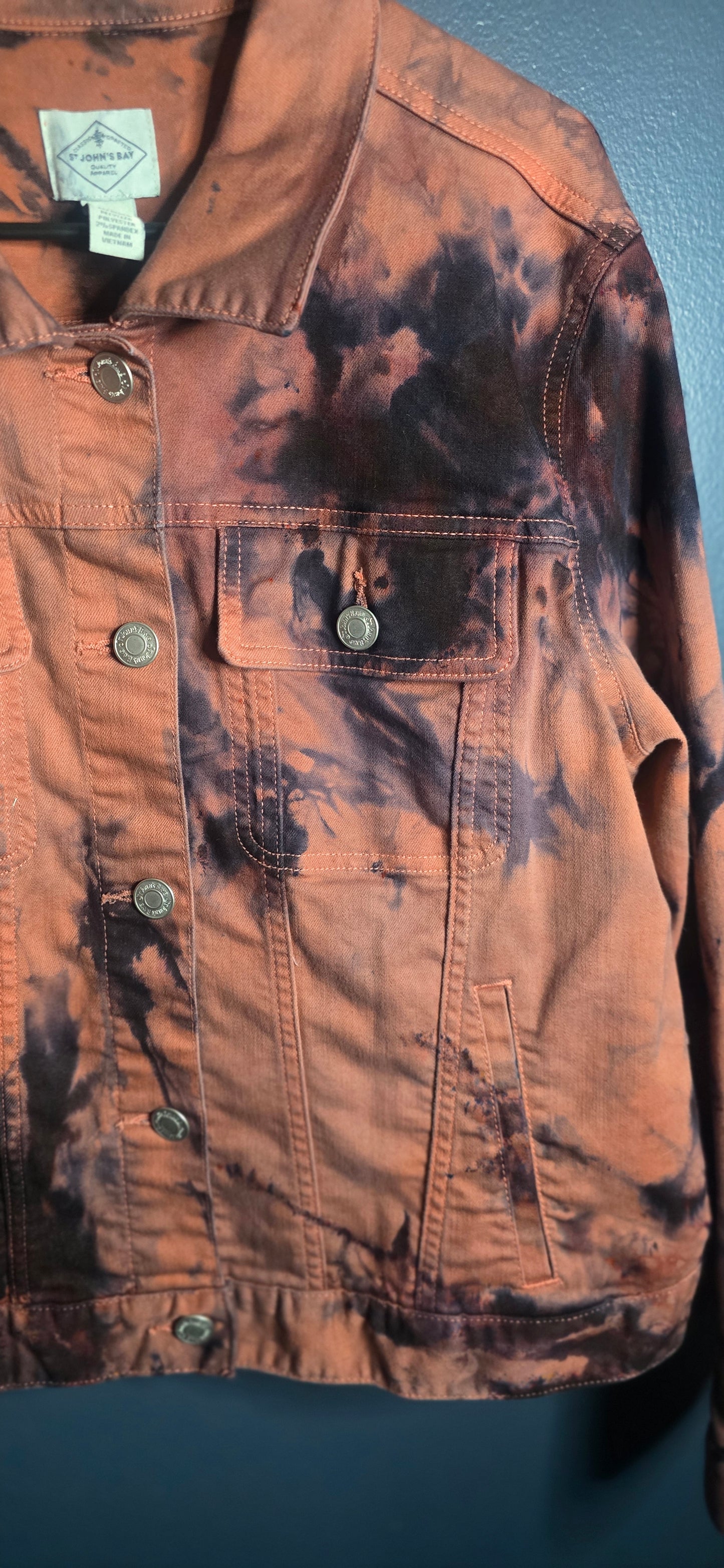 St. John’s Bay Tie Dye Denim Jacket Women’s XL Brown Black Distressed
