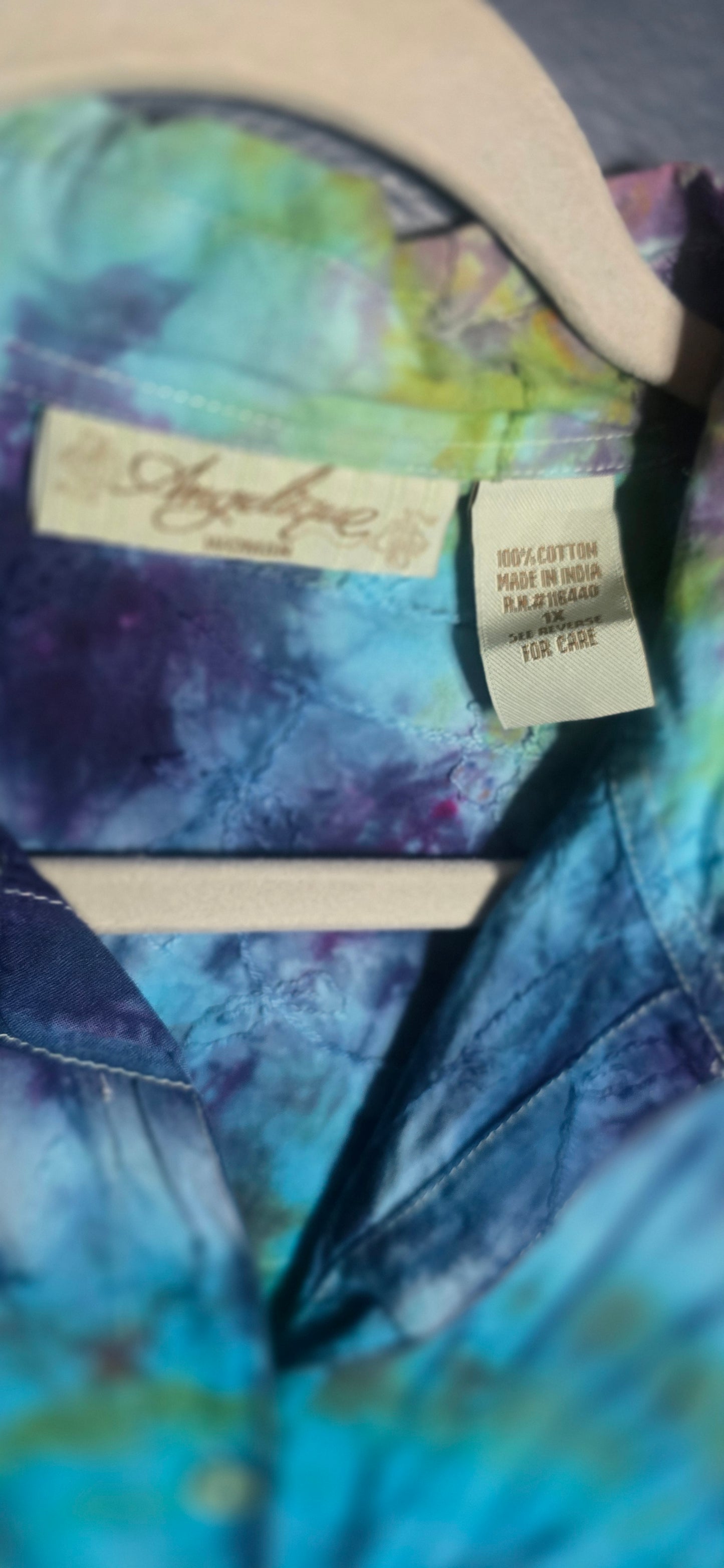 🌈 Hand-Dyed Cotton Button-Up – Size 2X