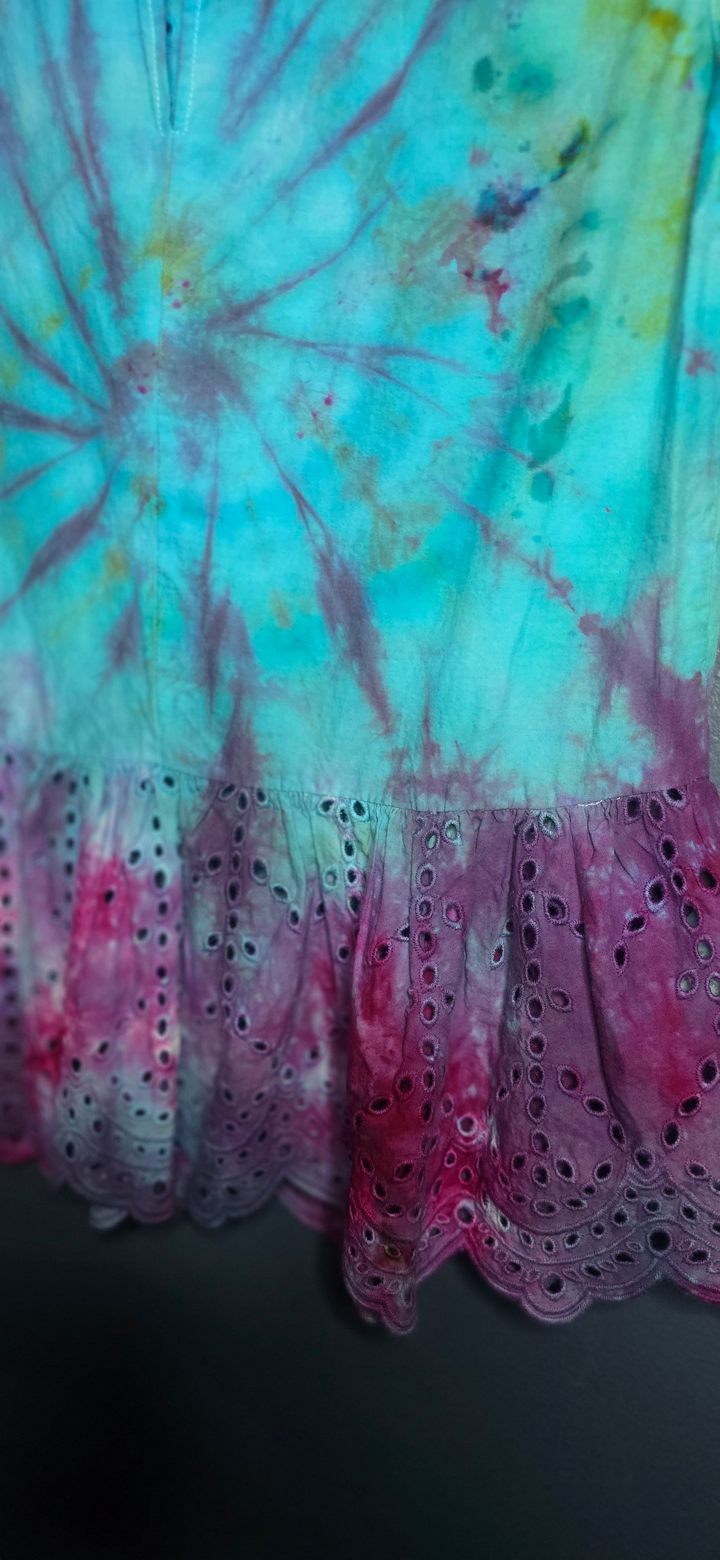 Hand Dyed Eyelet Lace Peplum Top – Size Large