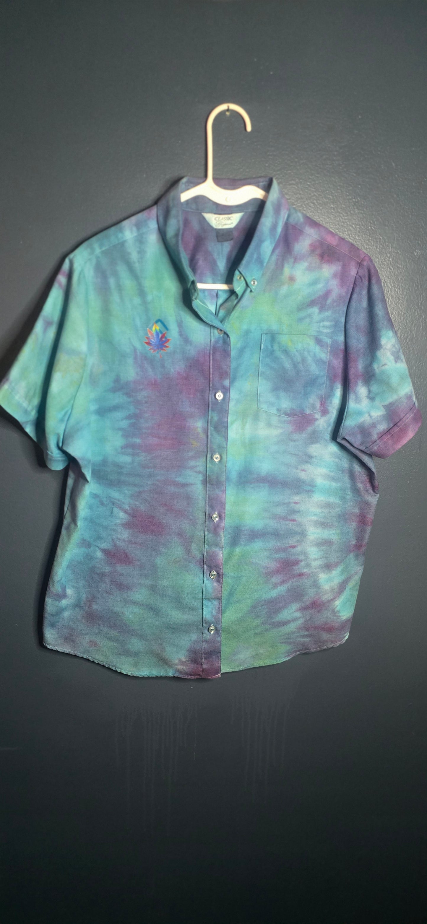 🌈 Hand-Dyed Classic Elegance Button-Up – Size Large