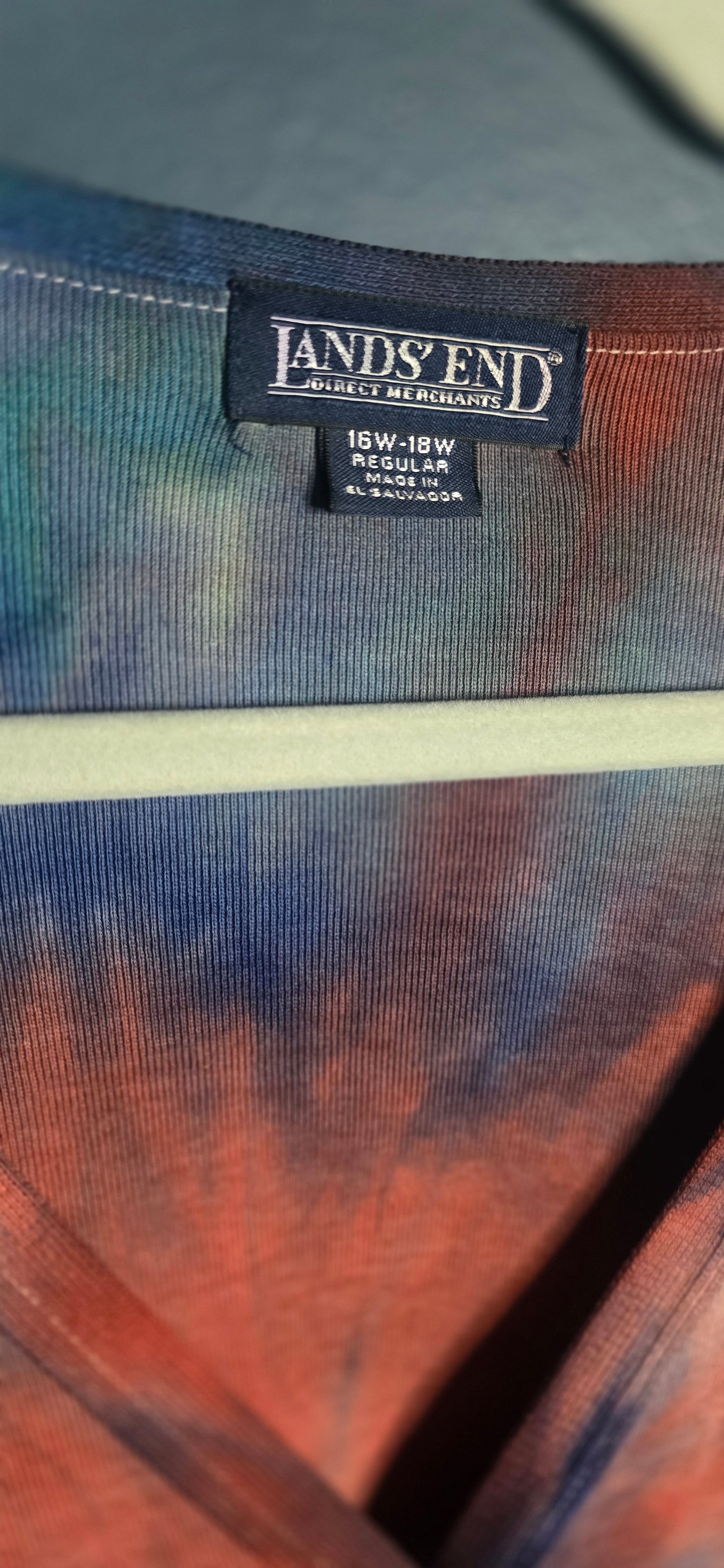 Lands’ End Tie Dye Button Front Cardigan Top Women’s 16W–18W Long Sleeve Multicolor