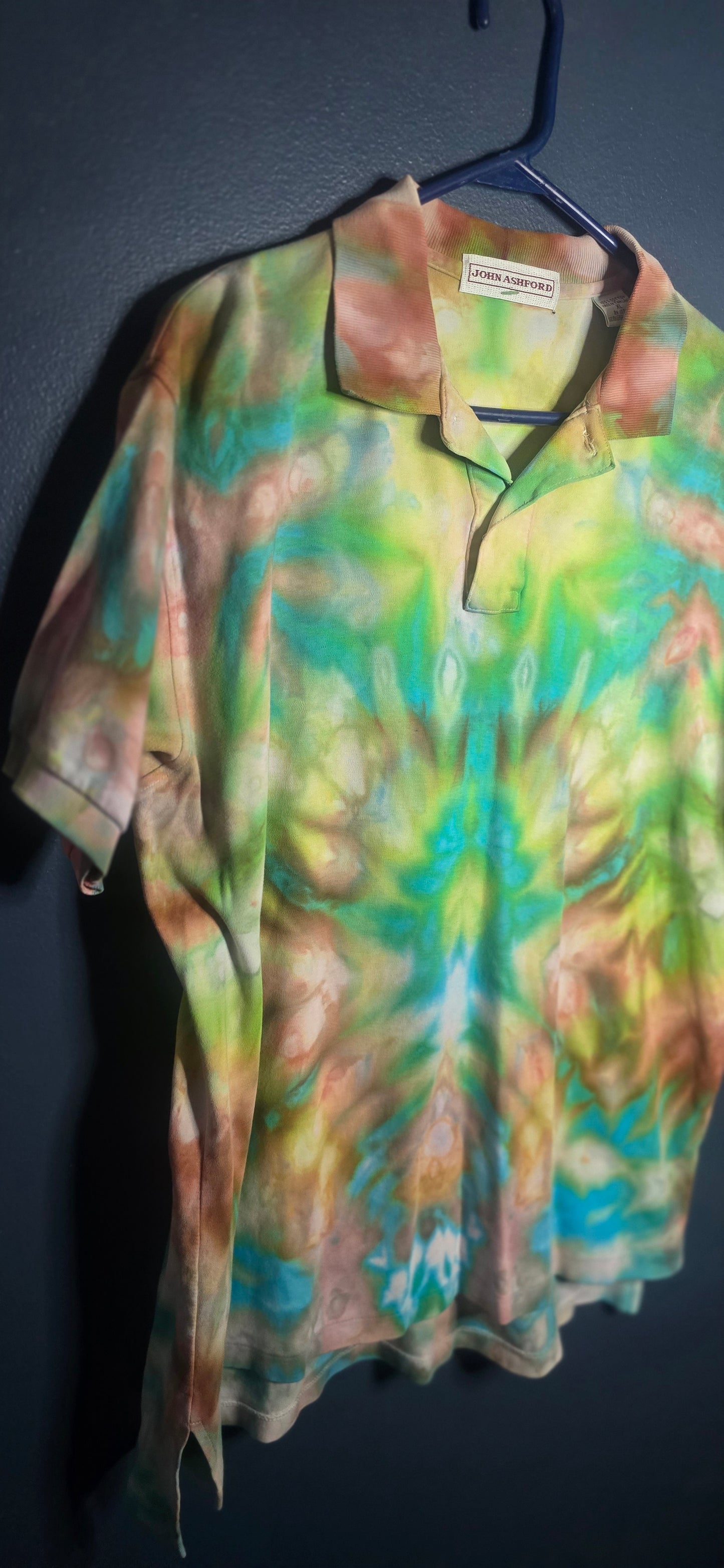 🌿 Earth-Toned Psychedelic Polo – John Ashford – Size XL