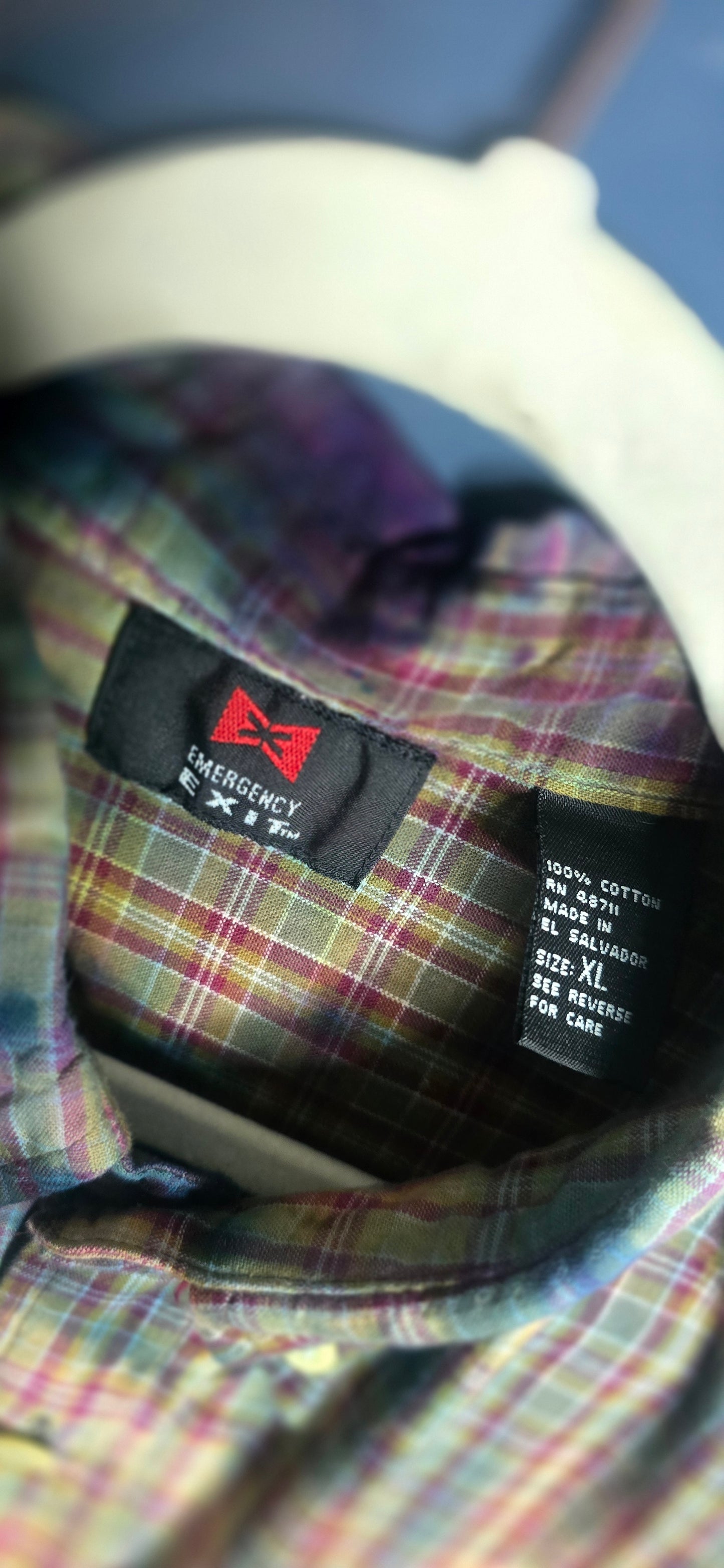 Falls Creek Button Up Shirt Tie Dye Plaid Long Sleeve Men’s XL Vintage Look