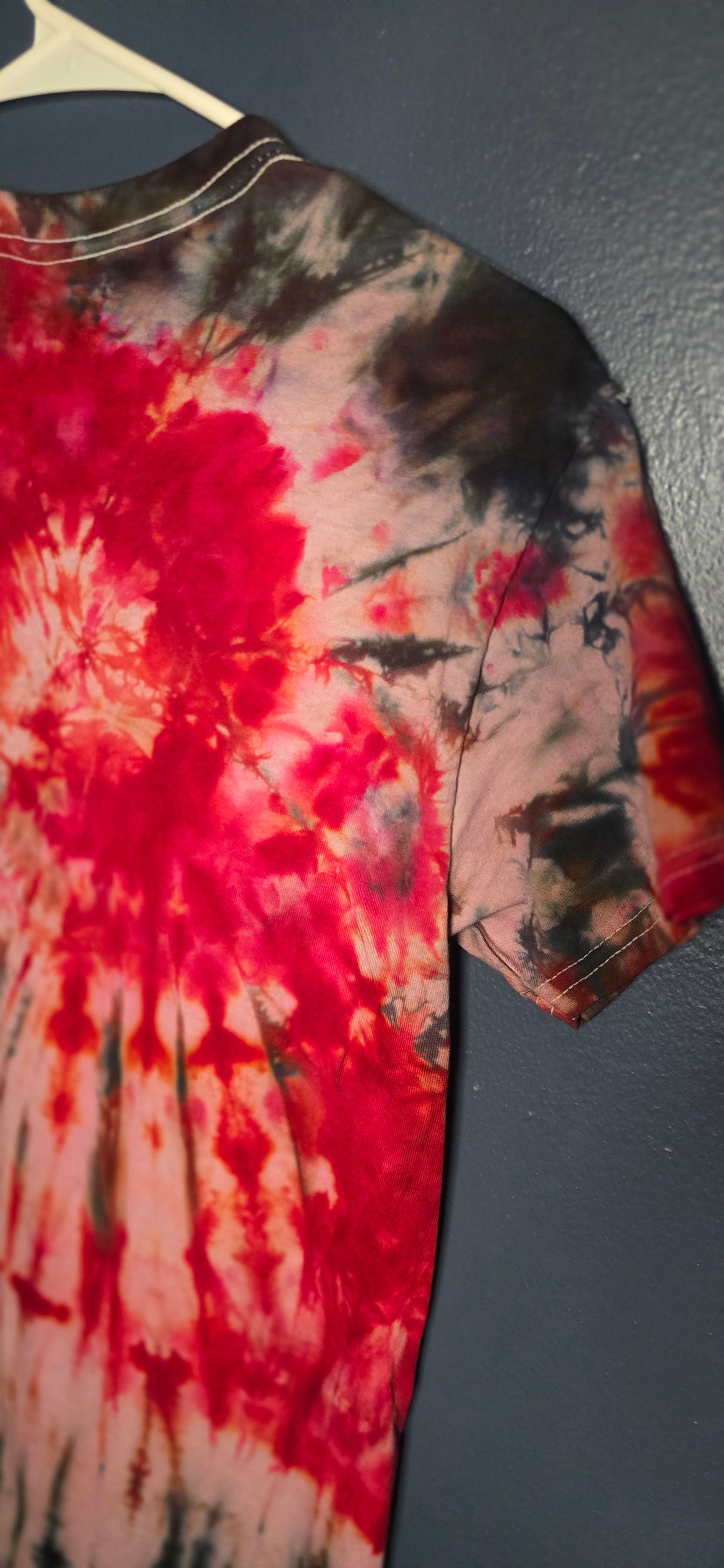 🌀 Hand-Dyed Red Black + Sand Spiral Tee (Size Small)