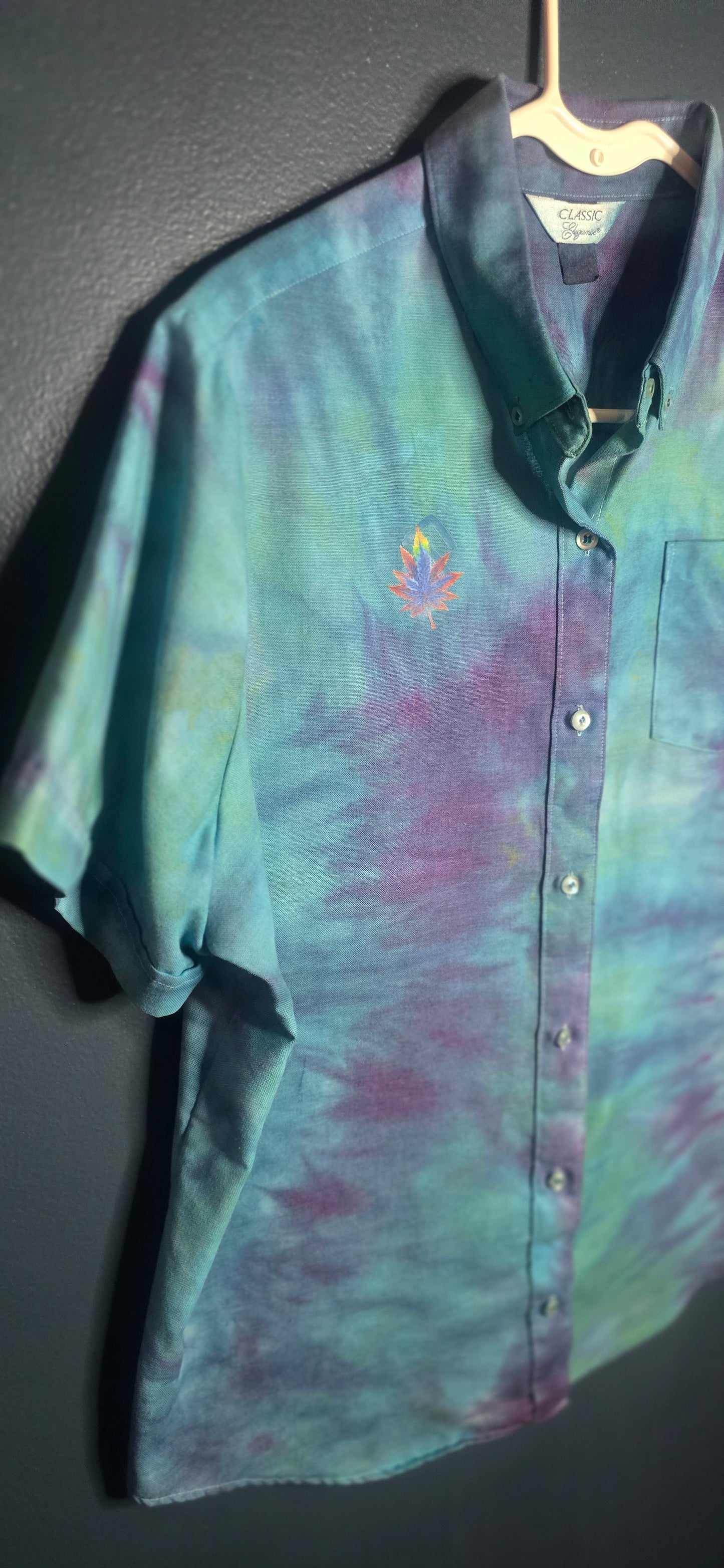 🌈 Hand-Dyed Classic Elegance Button-Up – Size Large