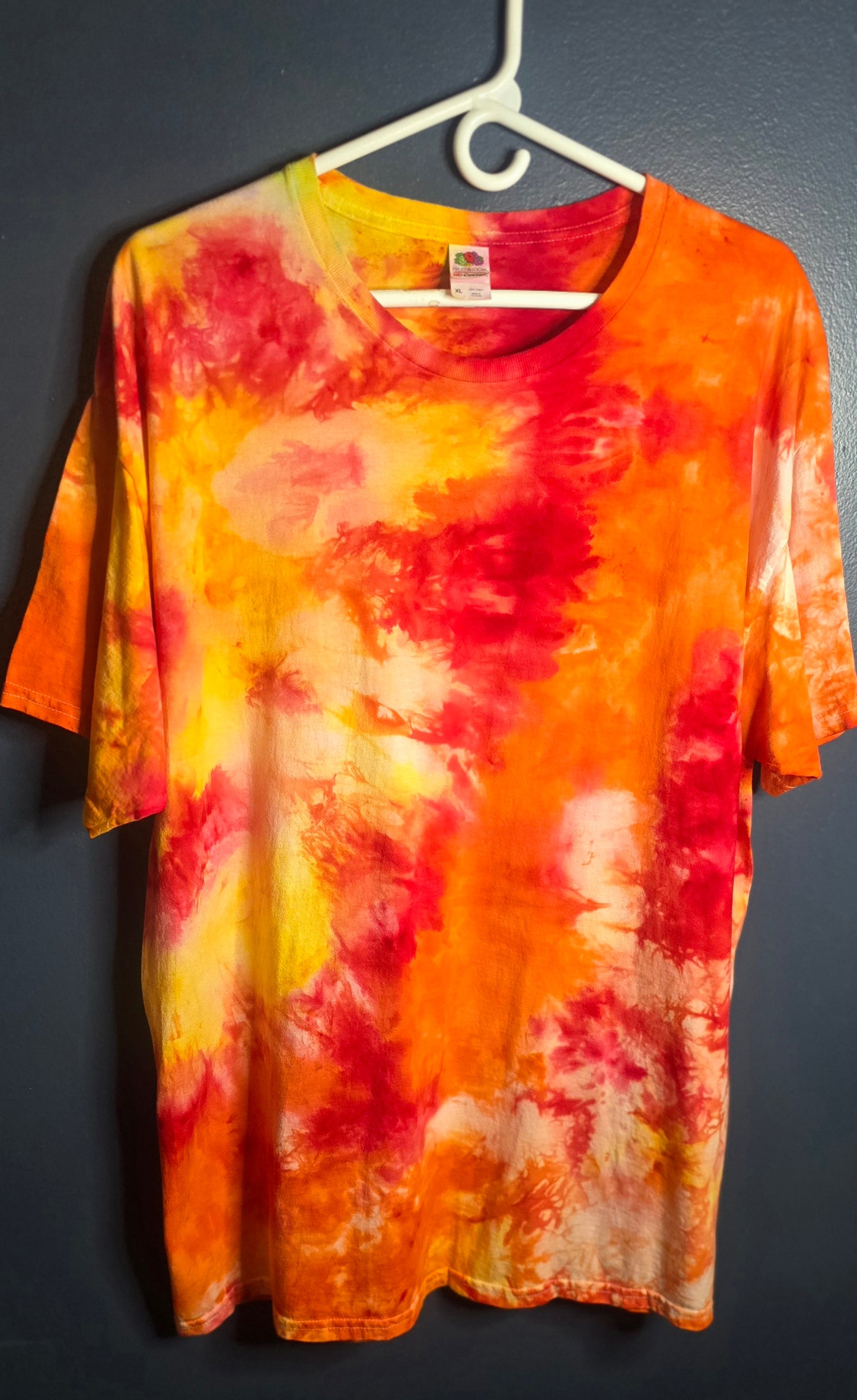 Fruit of the Loom HD Cotton Tie Dye Tee XL Unisex Orange Red Yellow