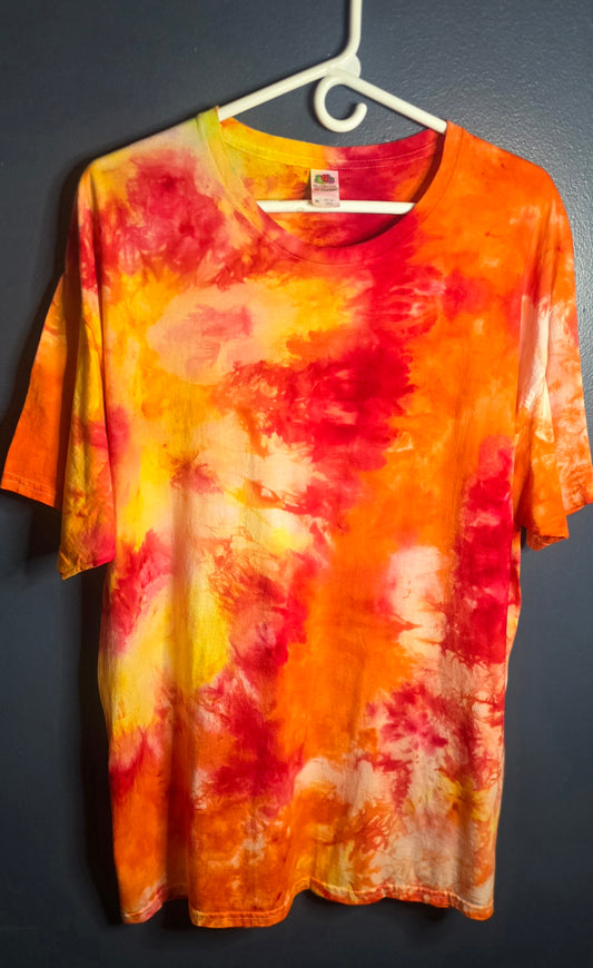 Fruit of the Loom HD Cotton Tie Dye Tee XL Unisex Orange Red Yellow