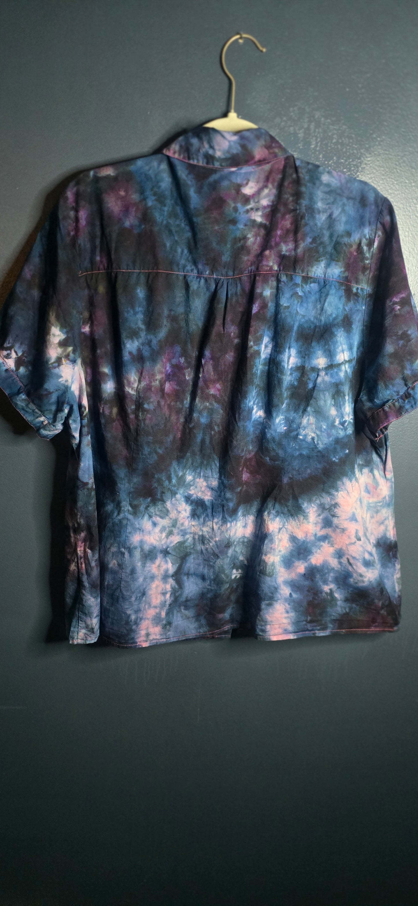 Venezia Button-Up Blouse 2X – Hand Dyed Ice Dye – Plus Size Embroidered Top