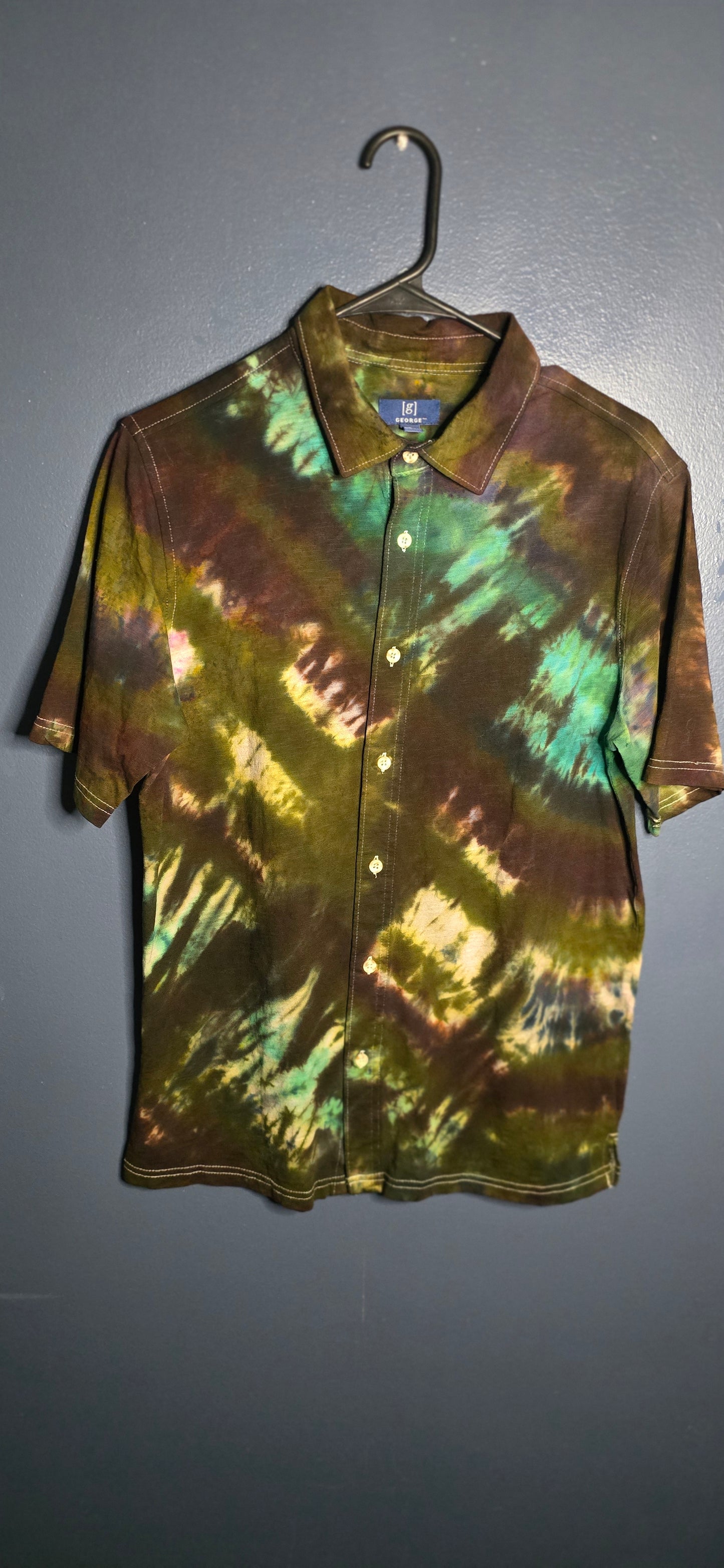 🌀 Hand-Dyed Forest Storm Button-Up (Size Small)