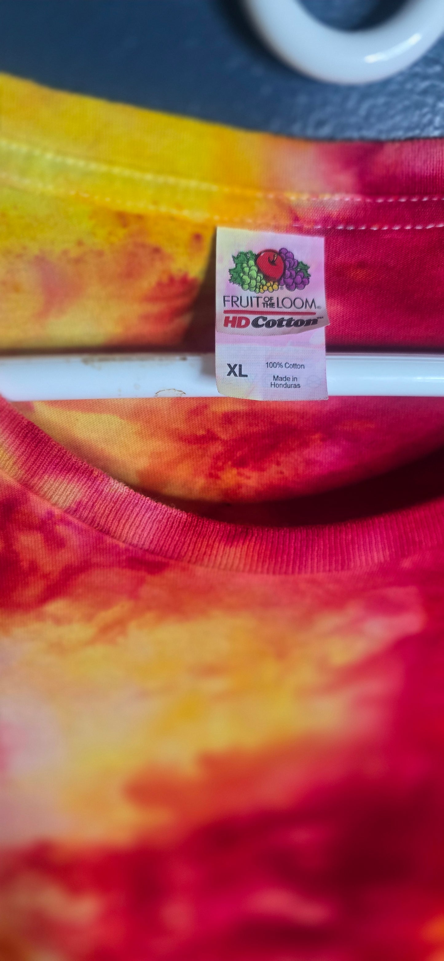 Fruit of the Loom HD Cotton Tie Dye Tee XL Unisex Orange Red Yellow