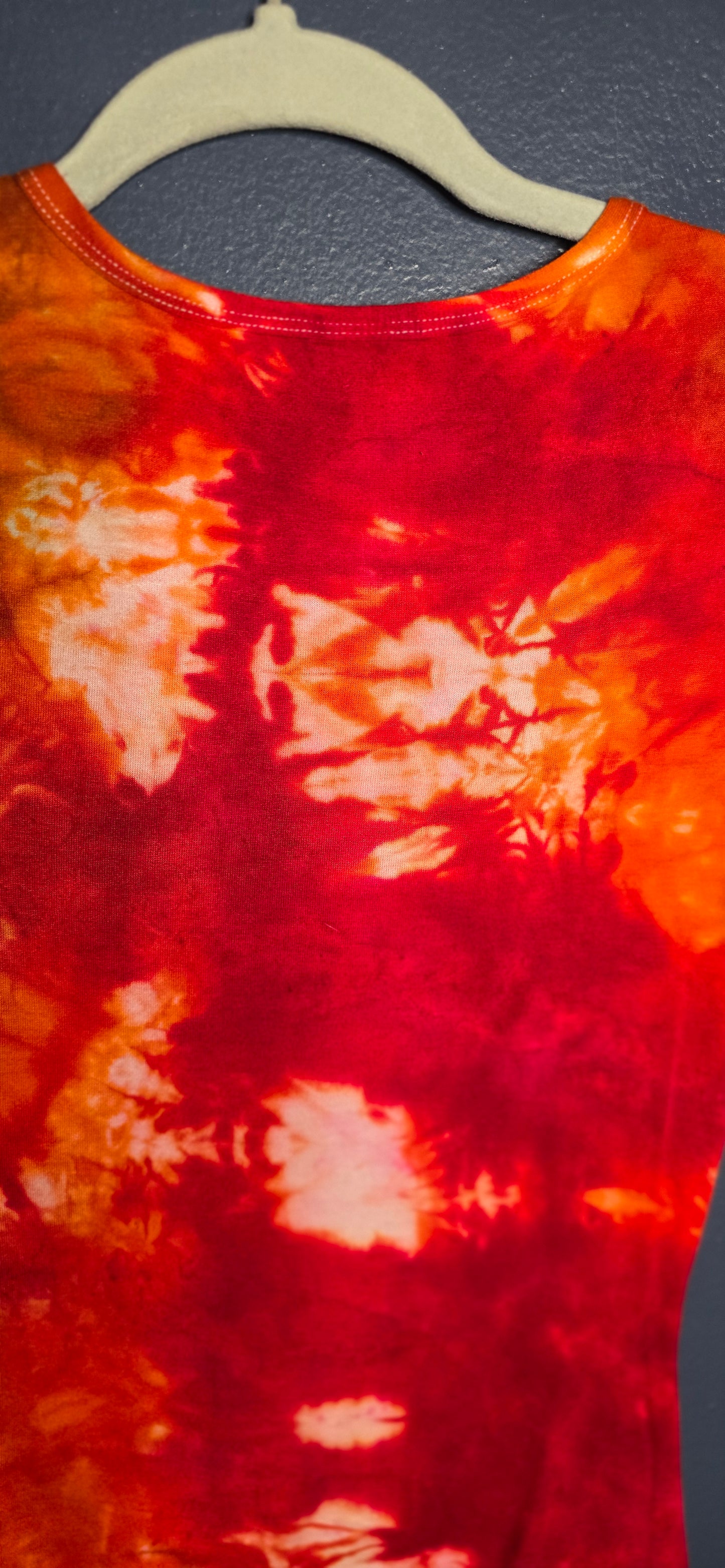 🌀 Hand-Dyed Flame Burst Cinched Tee (Size XS)