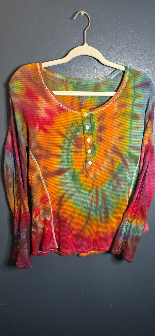 🌈 Sonoma Upcycled Tie-Dye Thermal Henley – Size Large