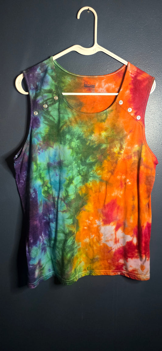 Basic Editions Tie Dye Sleeveless Top XL Women’s Button Detail Multicolor