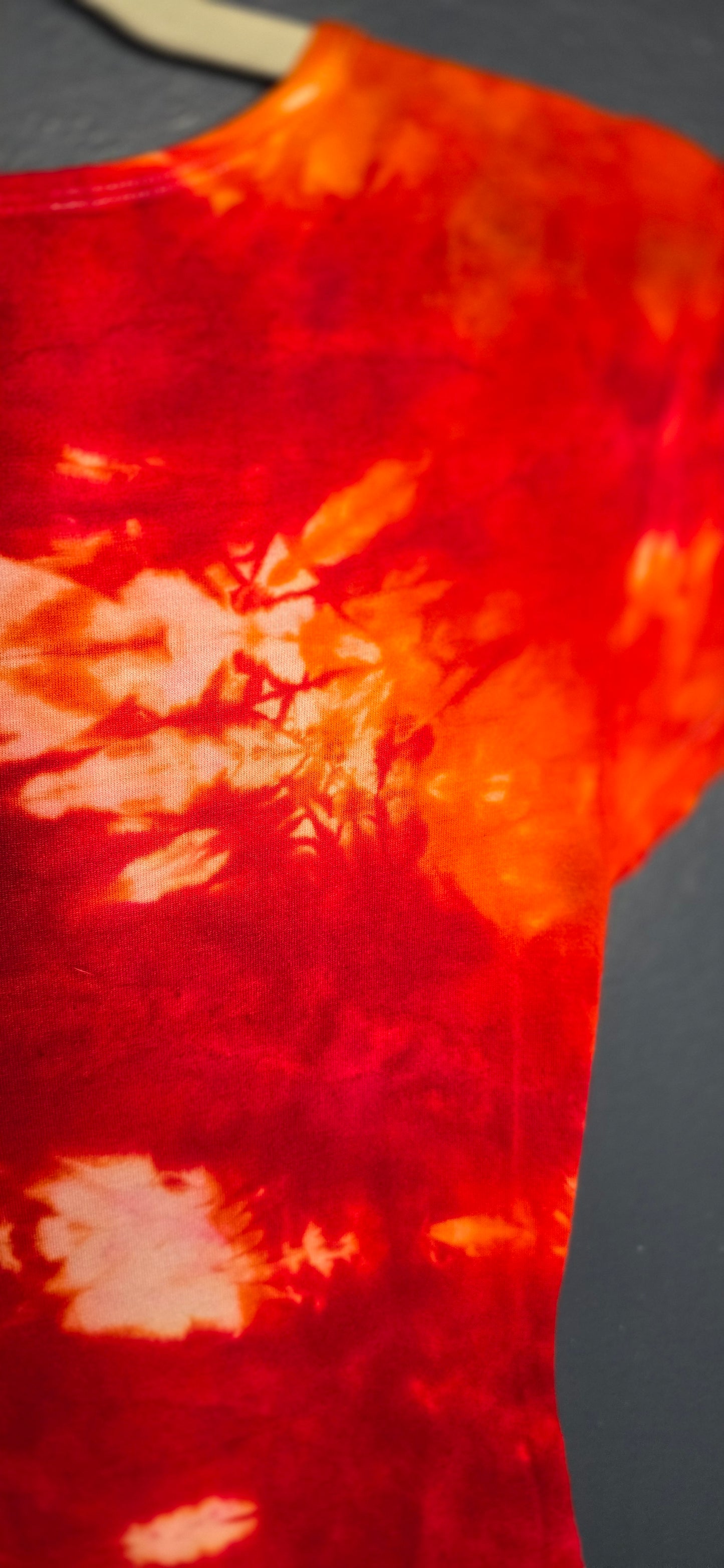 🌀 Hand-Dyed Flame Burst Cinched Tee (Size XS)