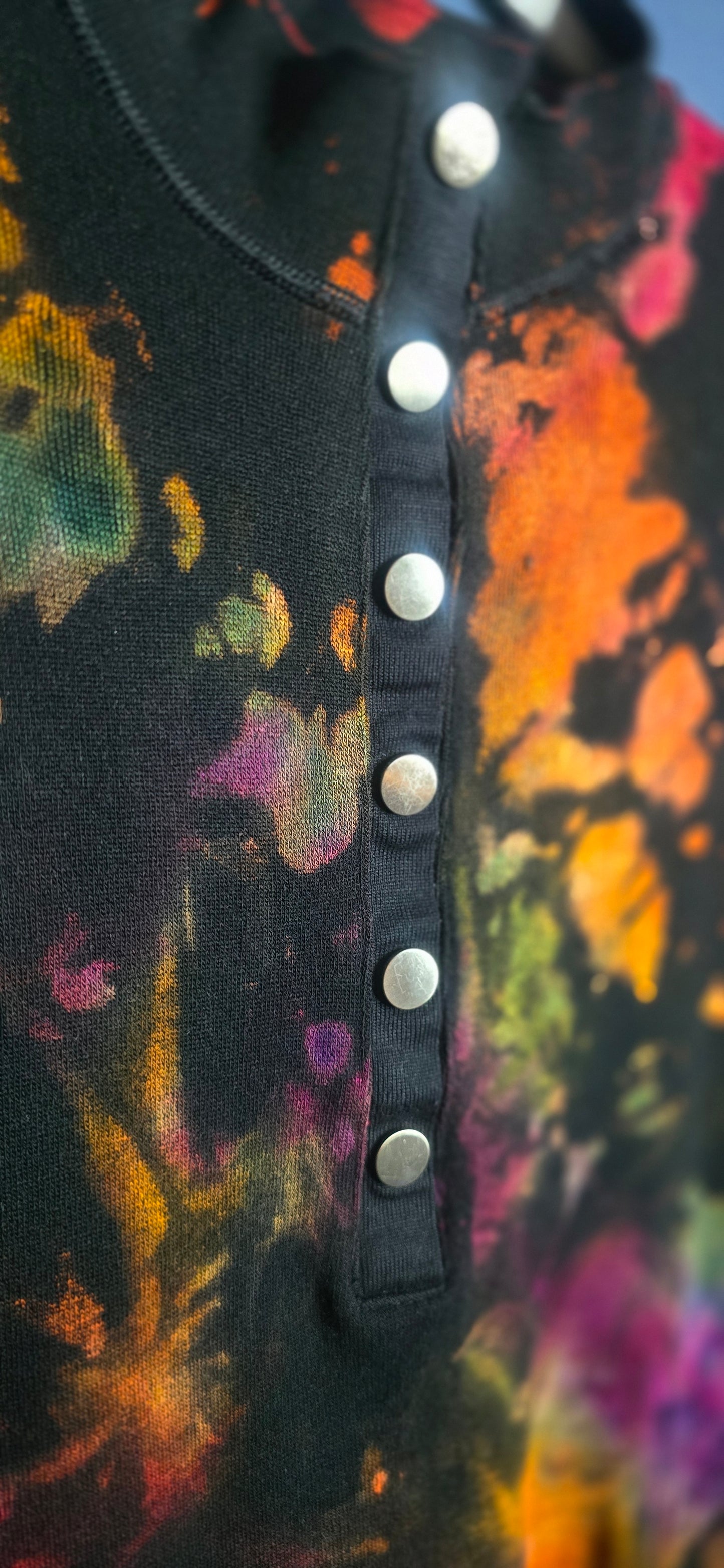 Marsté Tie Dye Henley Dress Top Black Multicolor Size 16–18 Modal Stretch XL