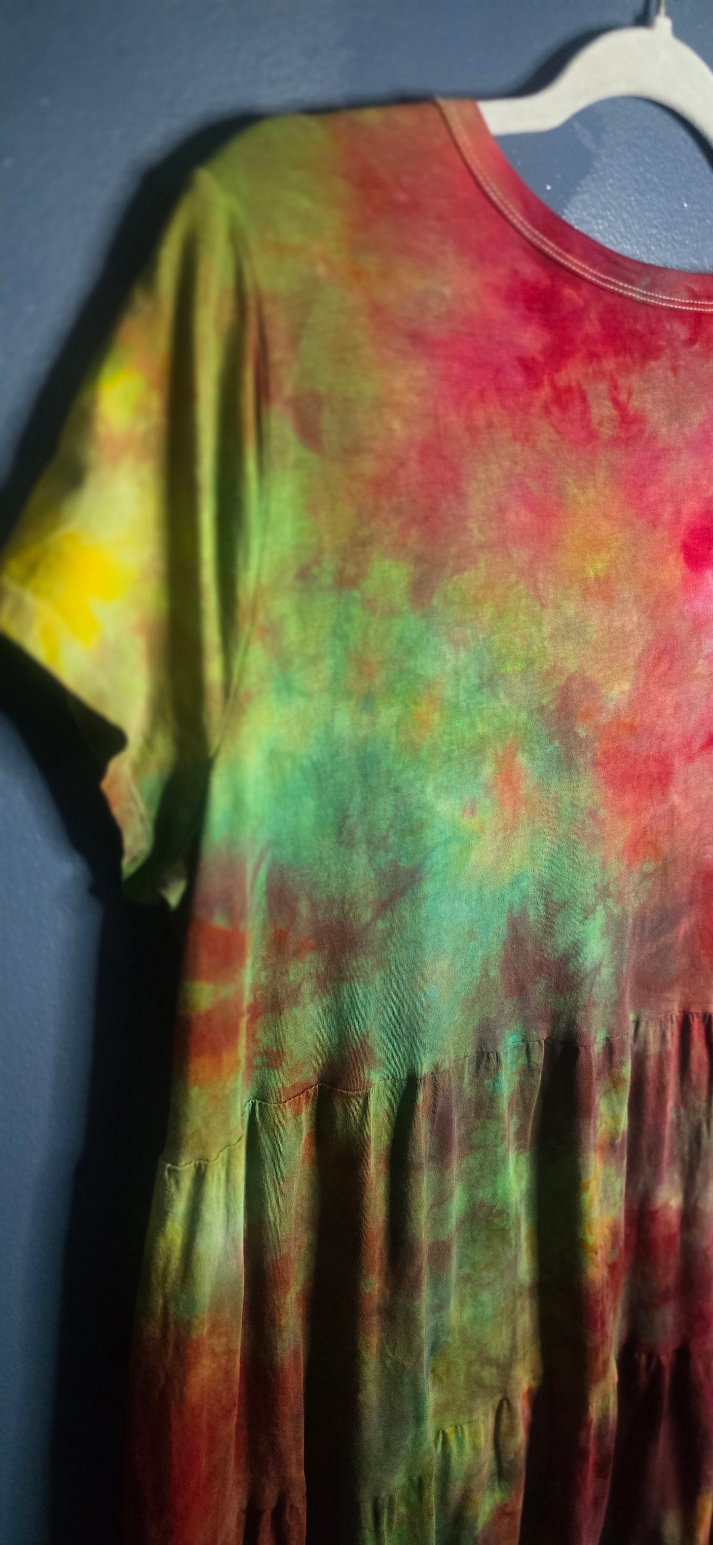 Time and Tru Tie Dye Babydoll Dress XL 16–18 Short Sleeve Green Red Multicolor