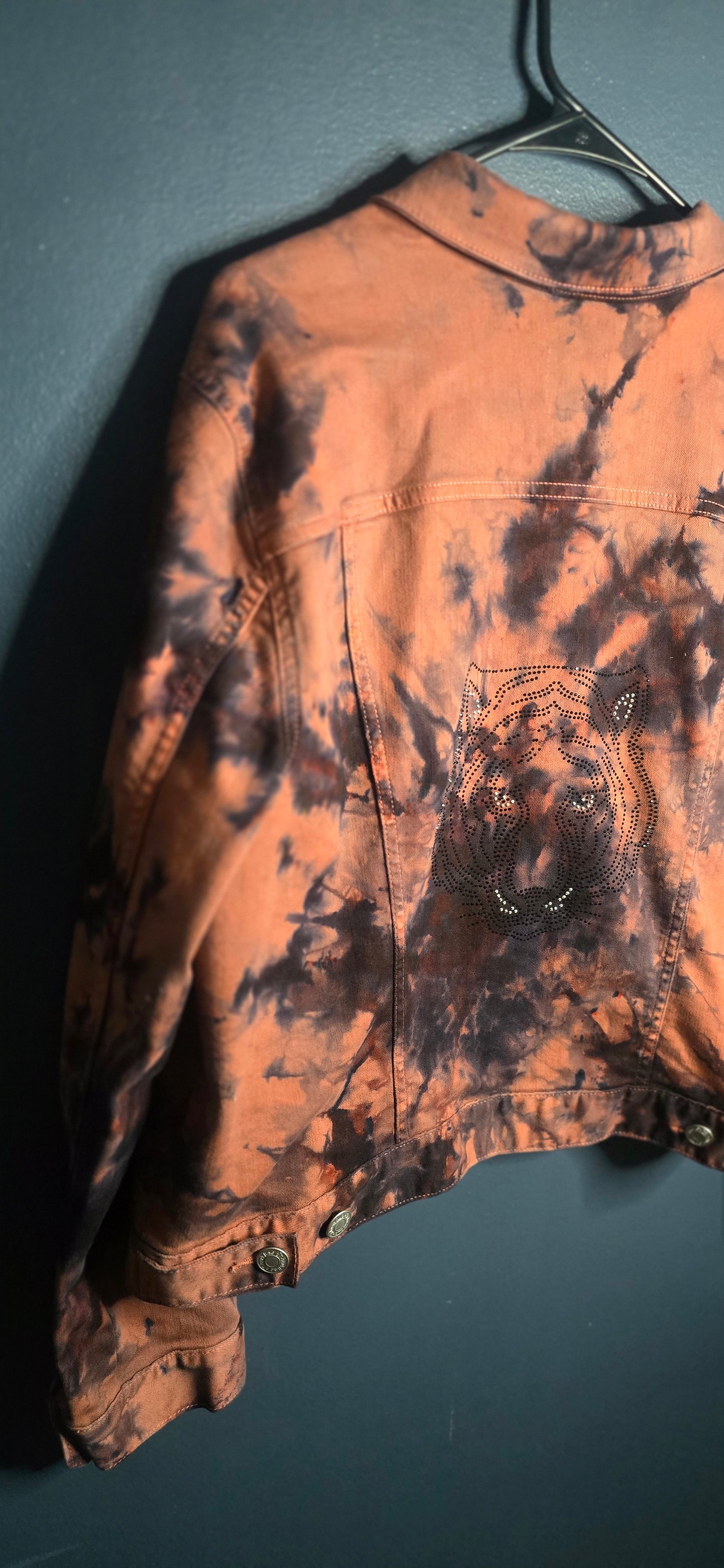 St. John’s Bay Tie Dye Denim Jacket Women’s XL Brown Black Distressed