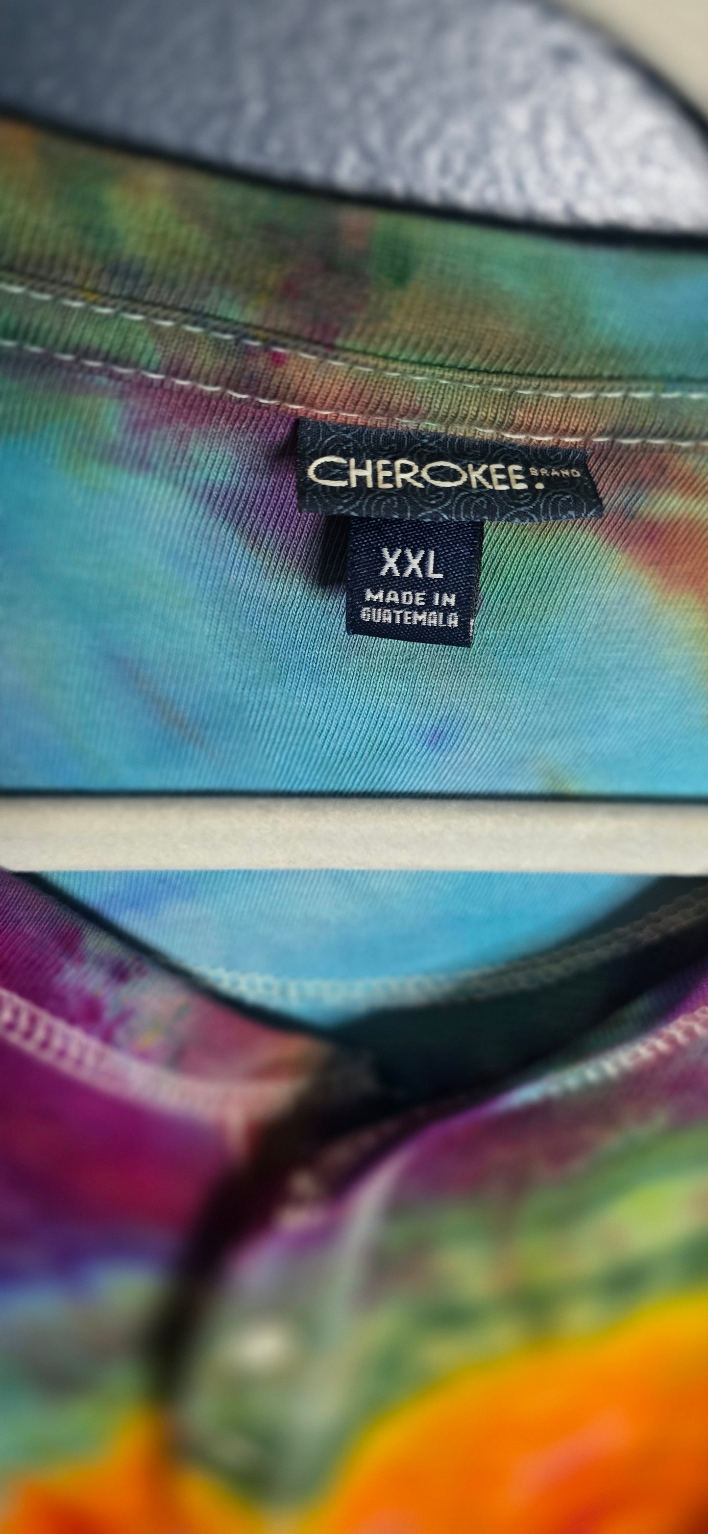 🌈 Upcycled Tie-Dye Thermal Henley – Size XXL