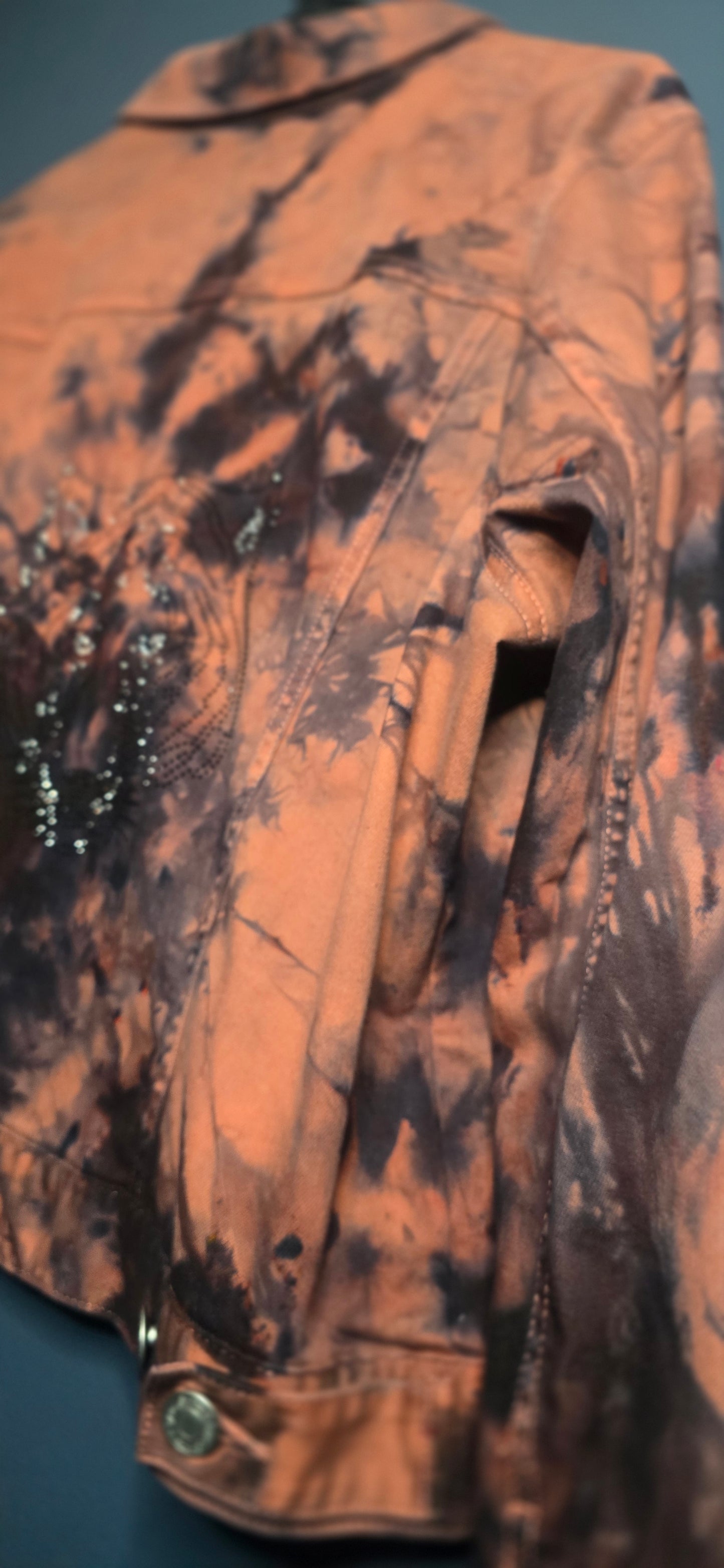 St. John’s Bay Tie Dye Denim Jacket Women’s XL Brown Black Distressed