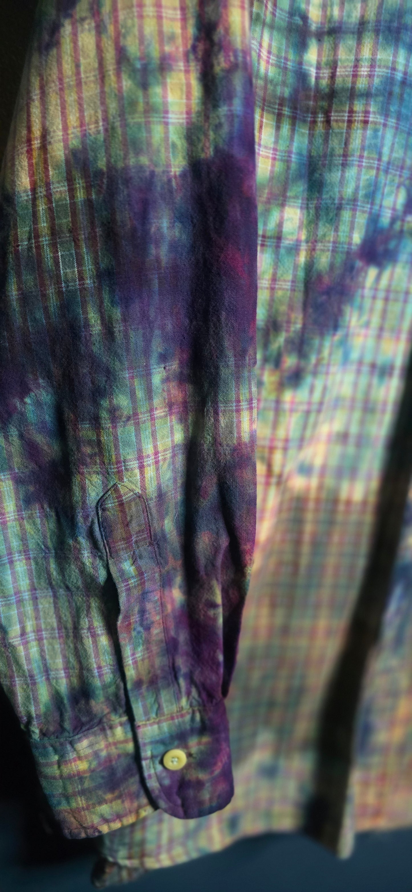 Falls Creek Button Up Shirt Tie Dye Plaid Long Sleeve Men’s XL Vintage Look