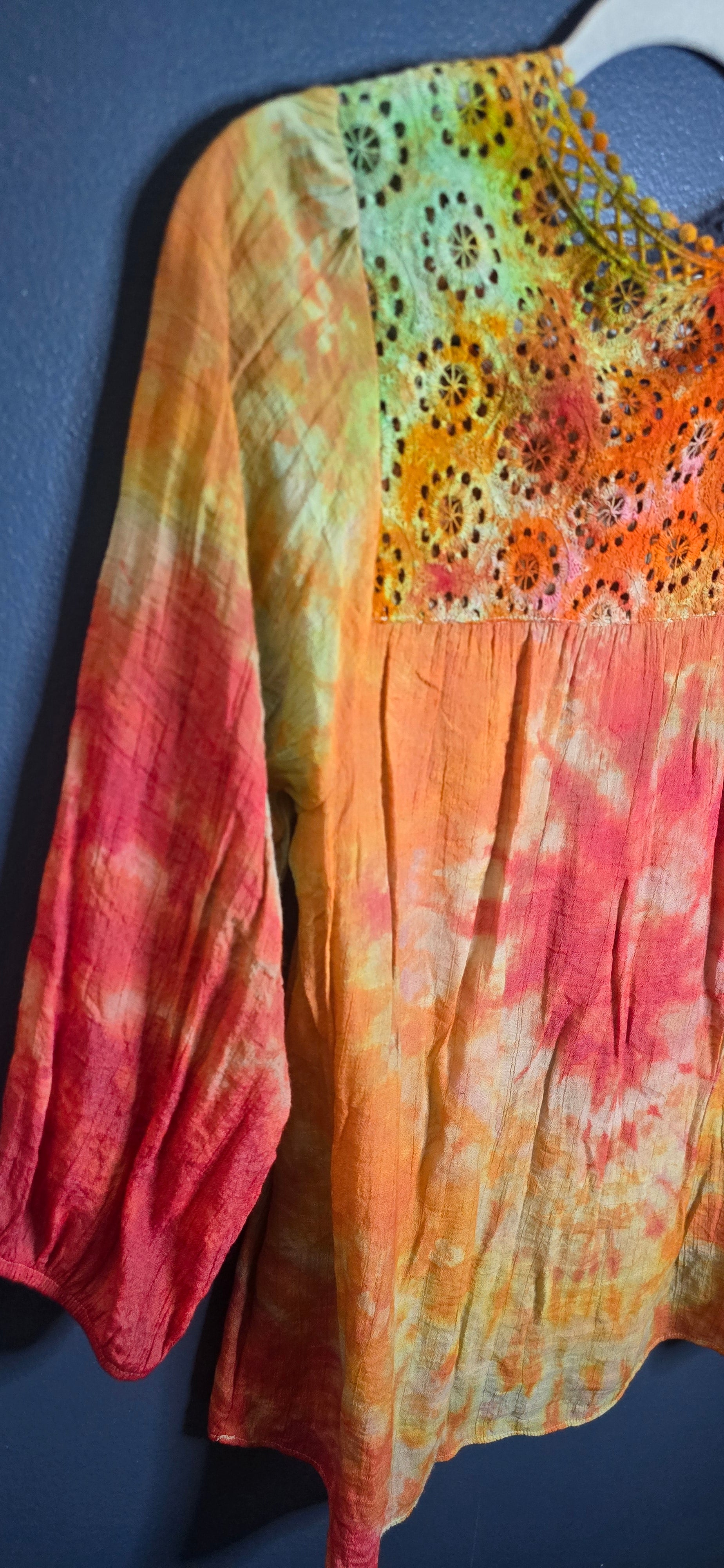 🔥 Sunburst Boho Lace Blouse – John Paul Richard Medium – $45