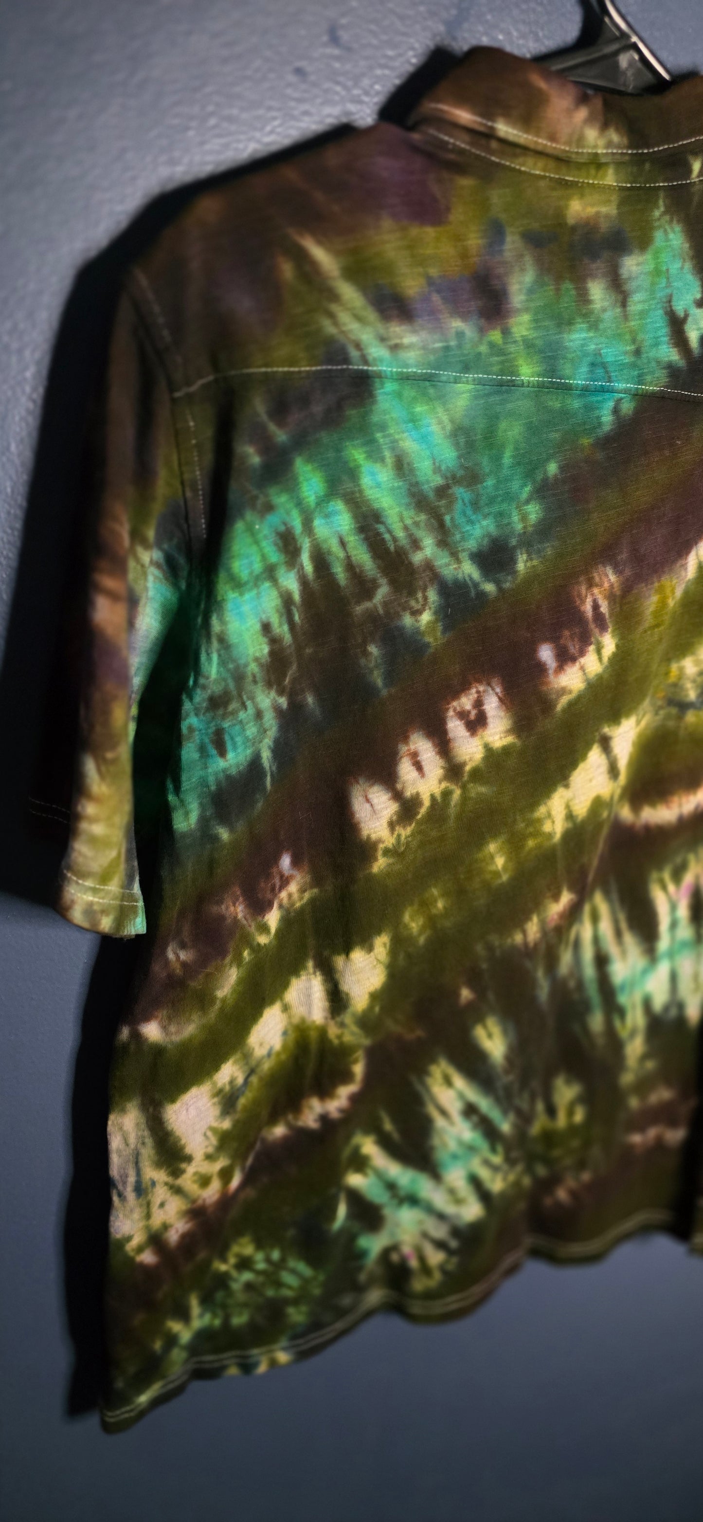 🌀 Hand-Dyed Forest Storm Button-Up (Size Small)
