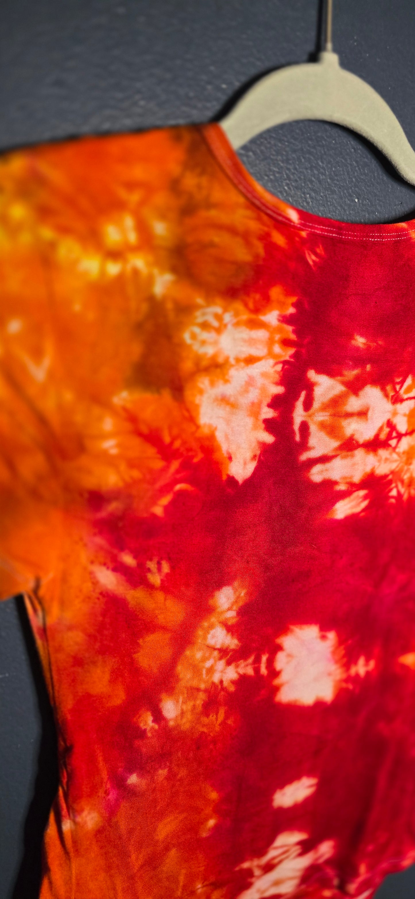 🌀 Hand-Dyed Flame Burst Cinched Tee (Size XS)