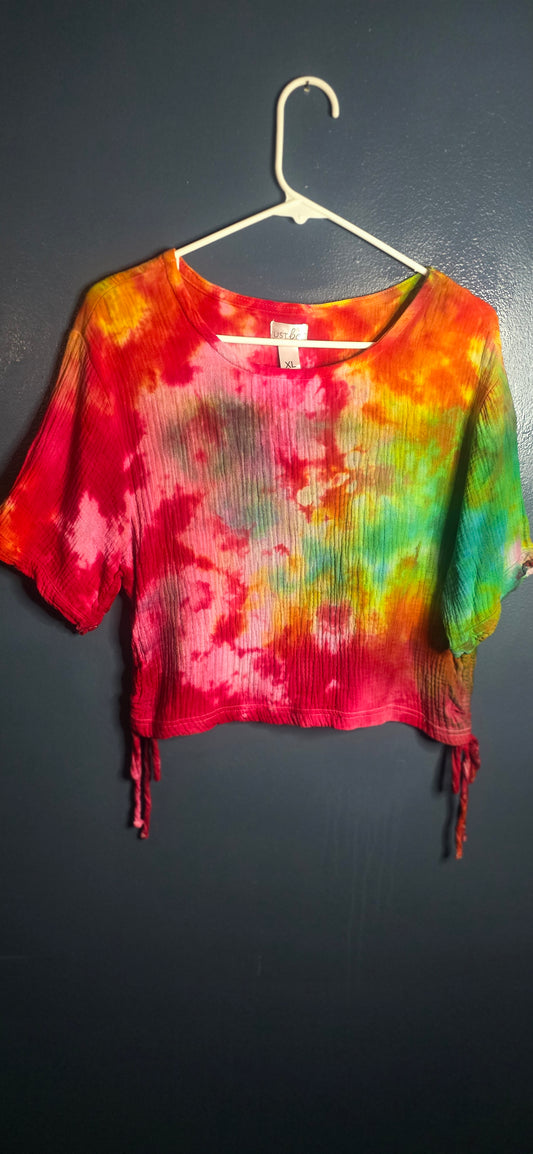 Tie Dye Ribbed Crop Top XL Women’s Short Sleeve Side Tie Multicolor