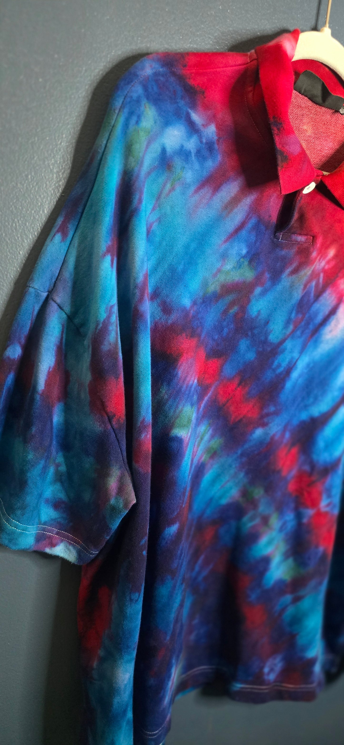 🌈 Upcycled Tie-Dye Oversized Polo – Size Large