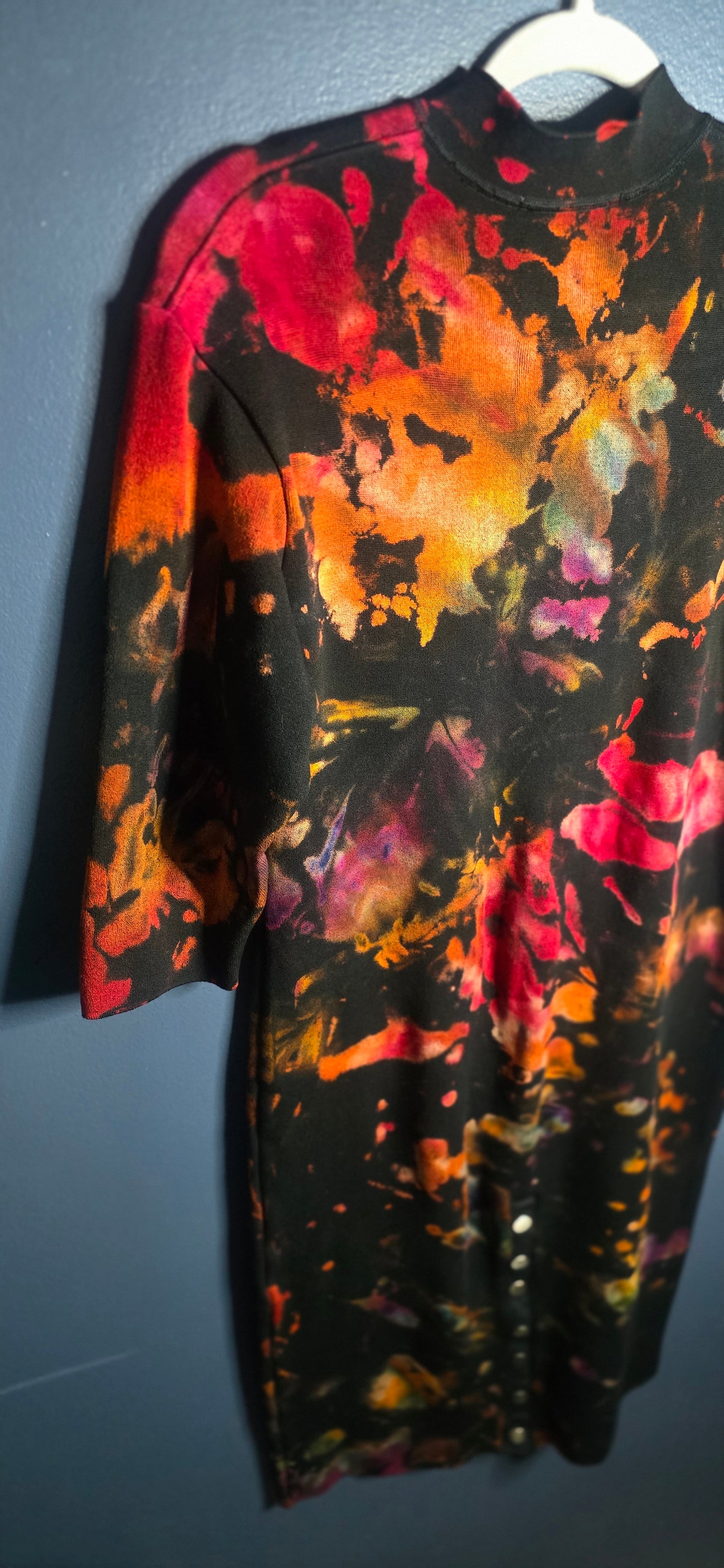 Marsté Tie Dye Henley Dress Top Black Multicolor Size 16–18 Modal Stretch XL