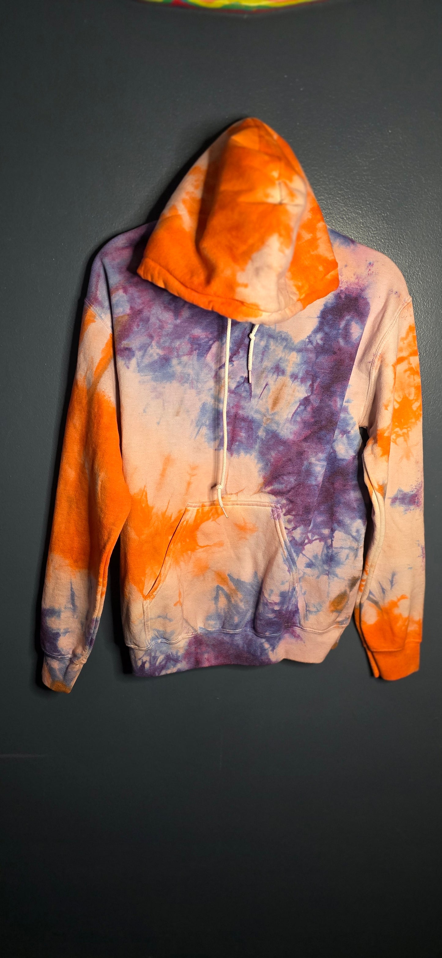 🌀 Hand-Dyed Orange + Purple Hoodie (Size Small)