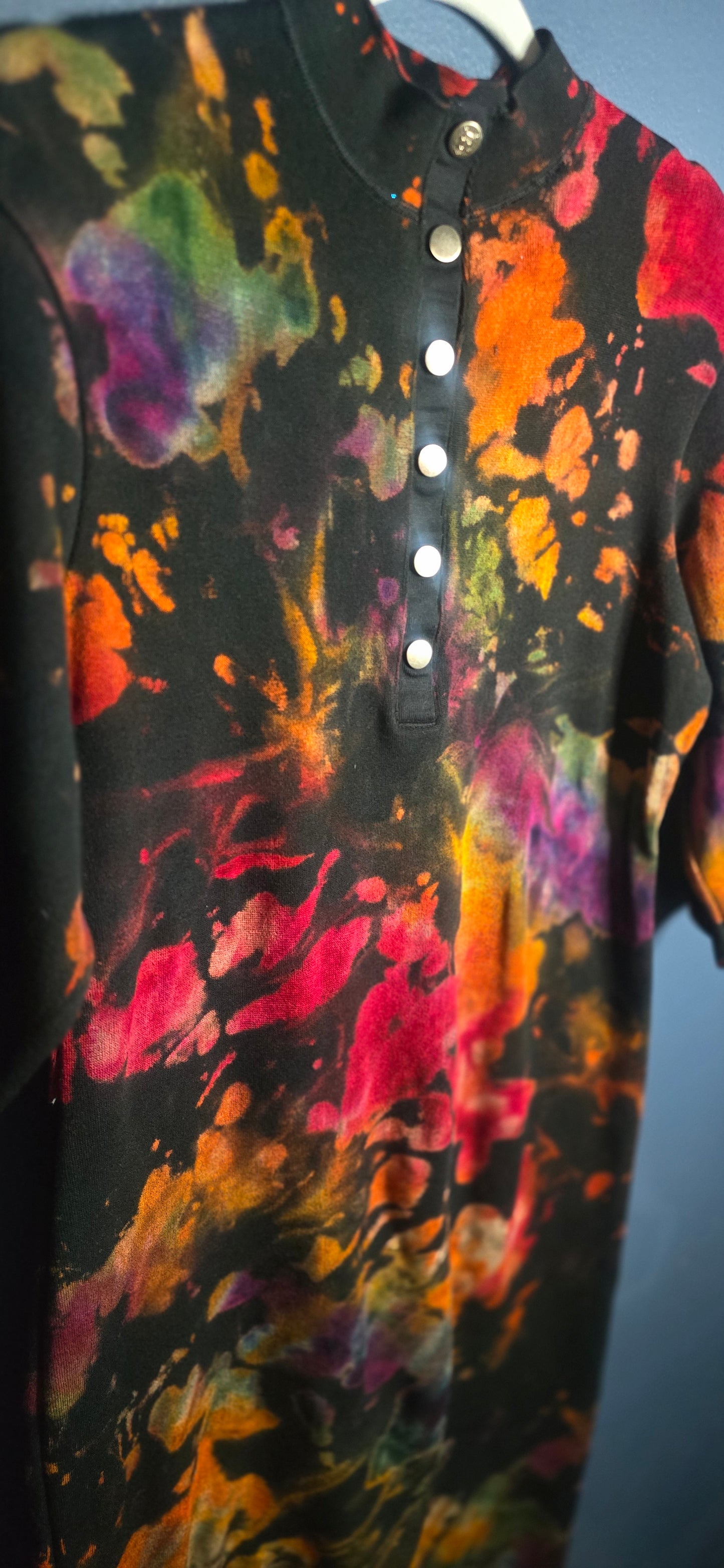 Marsté Tie Dye Henley Dress Top Black Multicolor Size 16–18 Modal Stretch XL