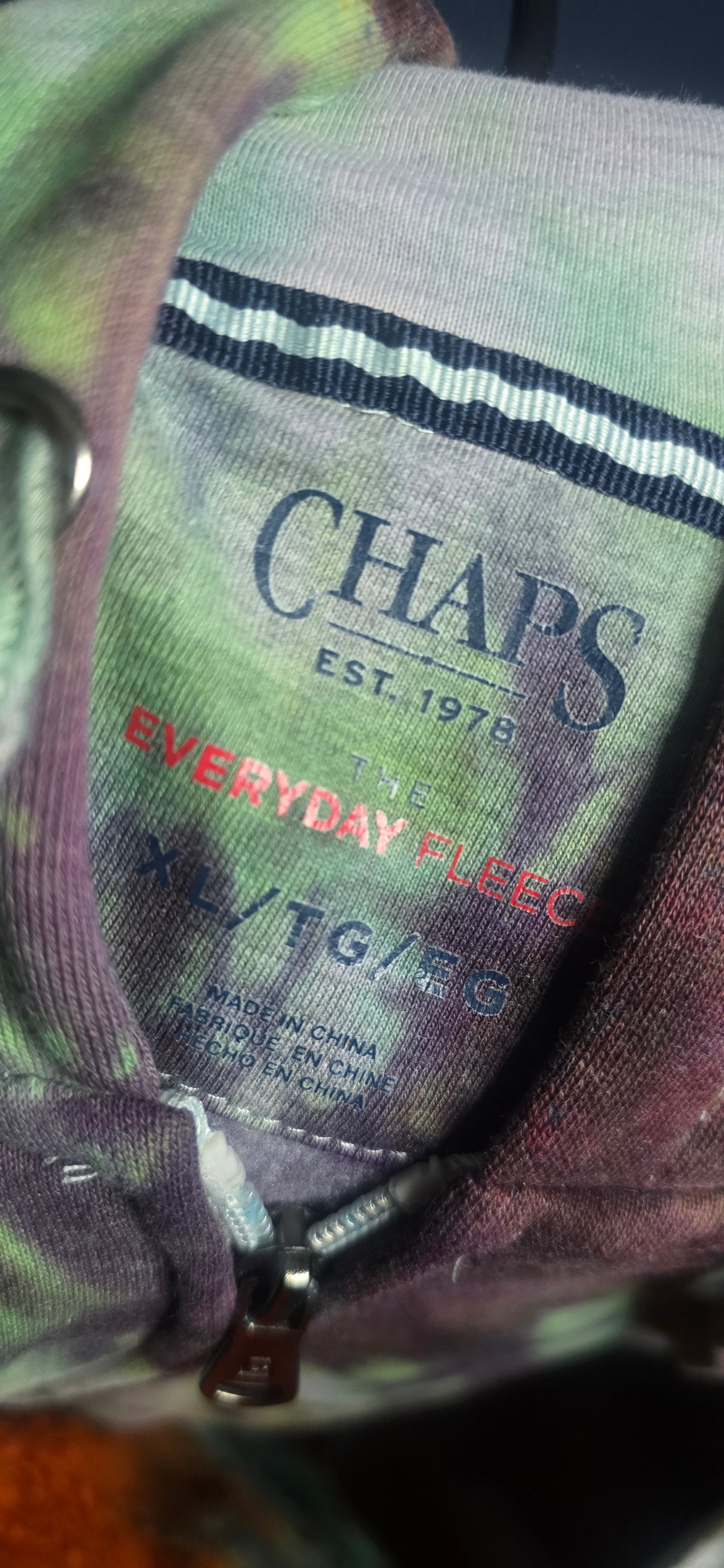 Chaps Tie Dye Zip Up Hoodie XL Green Purple Brown Everyday Fleece Jacket NEW
